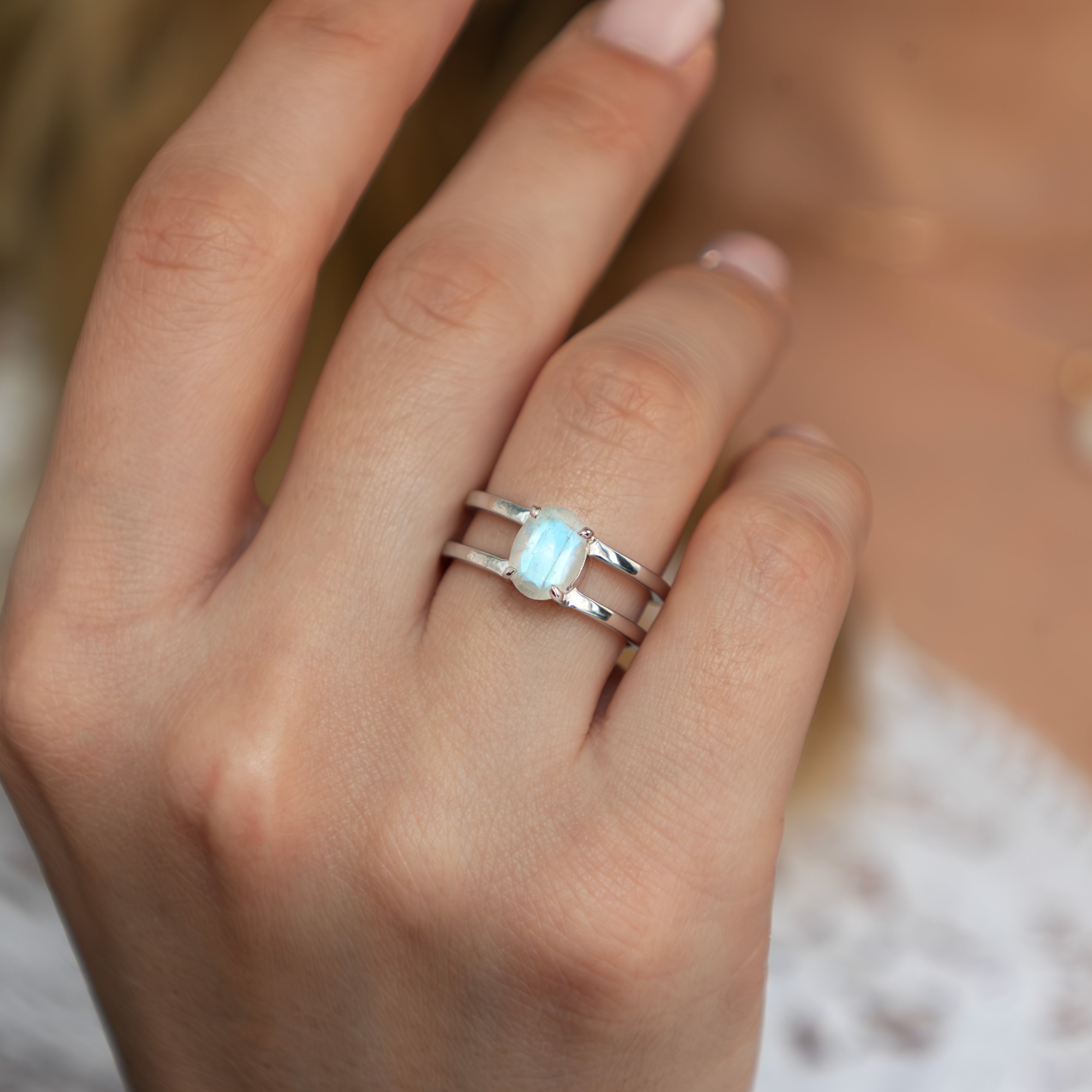 Moonstone Ring - Signature Oval Double Band