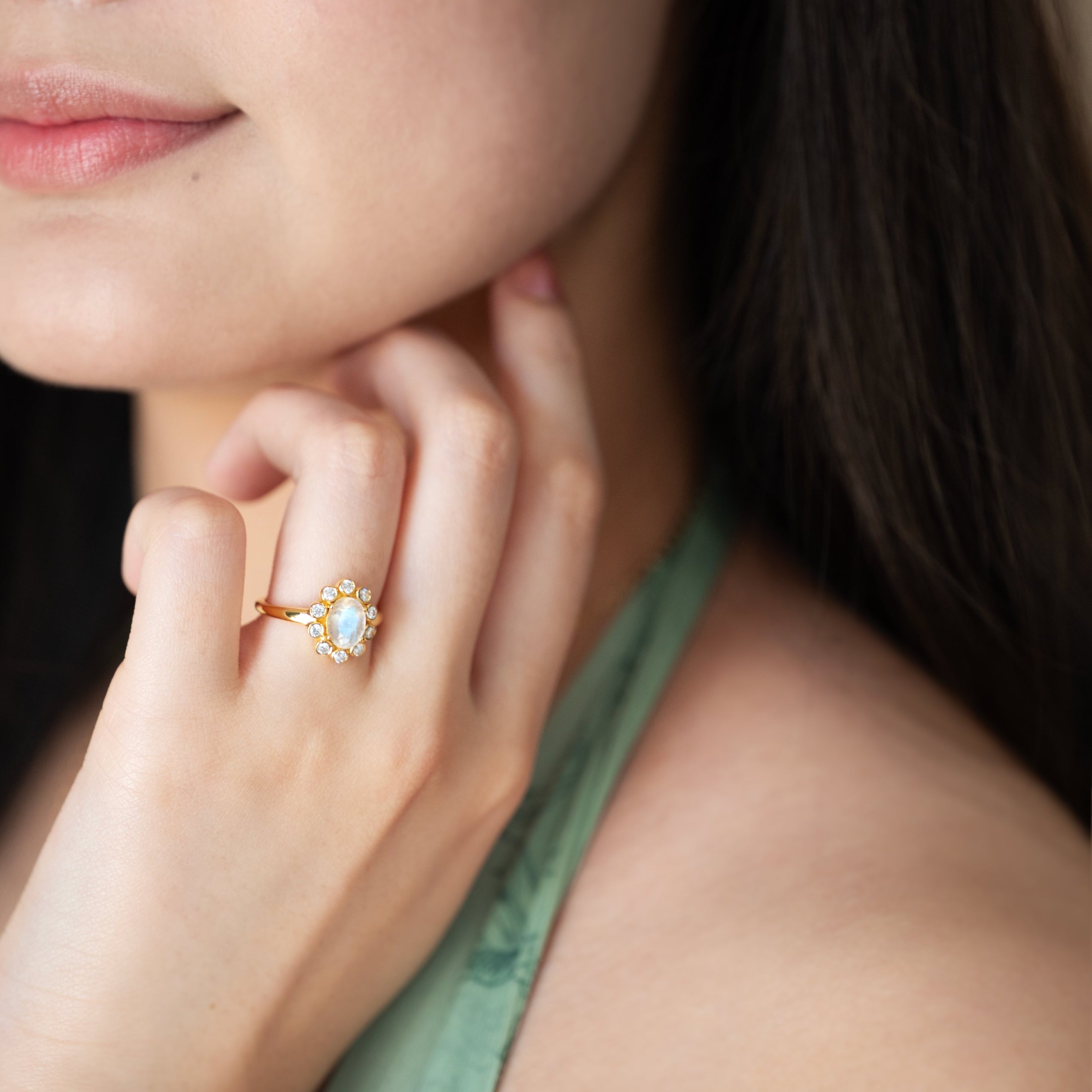 Moonstone Floral Ring Gold