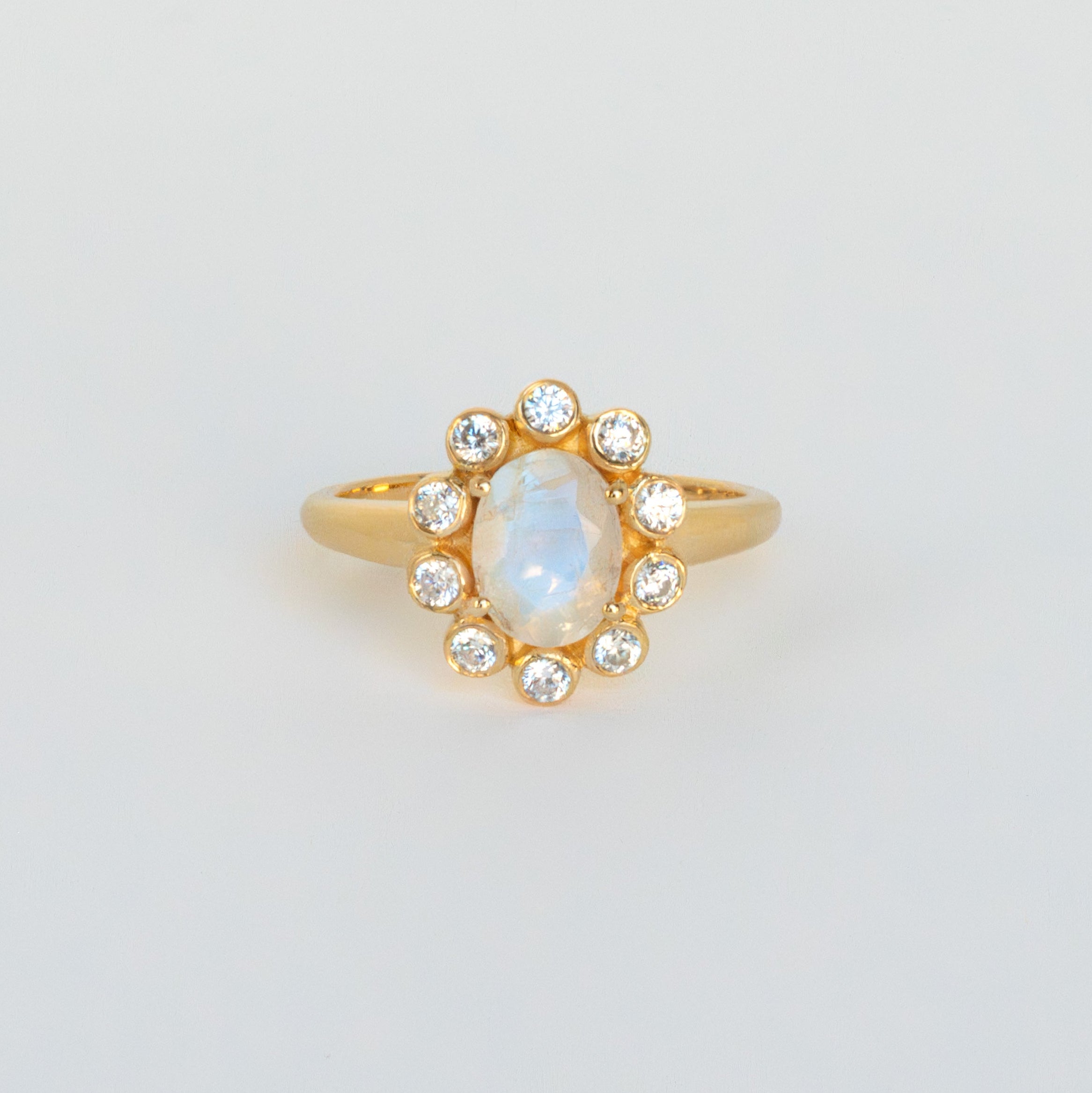 Moonstone-Gold Floral Signet Halo Ring, June Birthstone Gifts for Her, Bridal ring, Engagement Ring