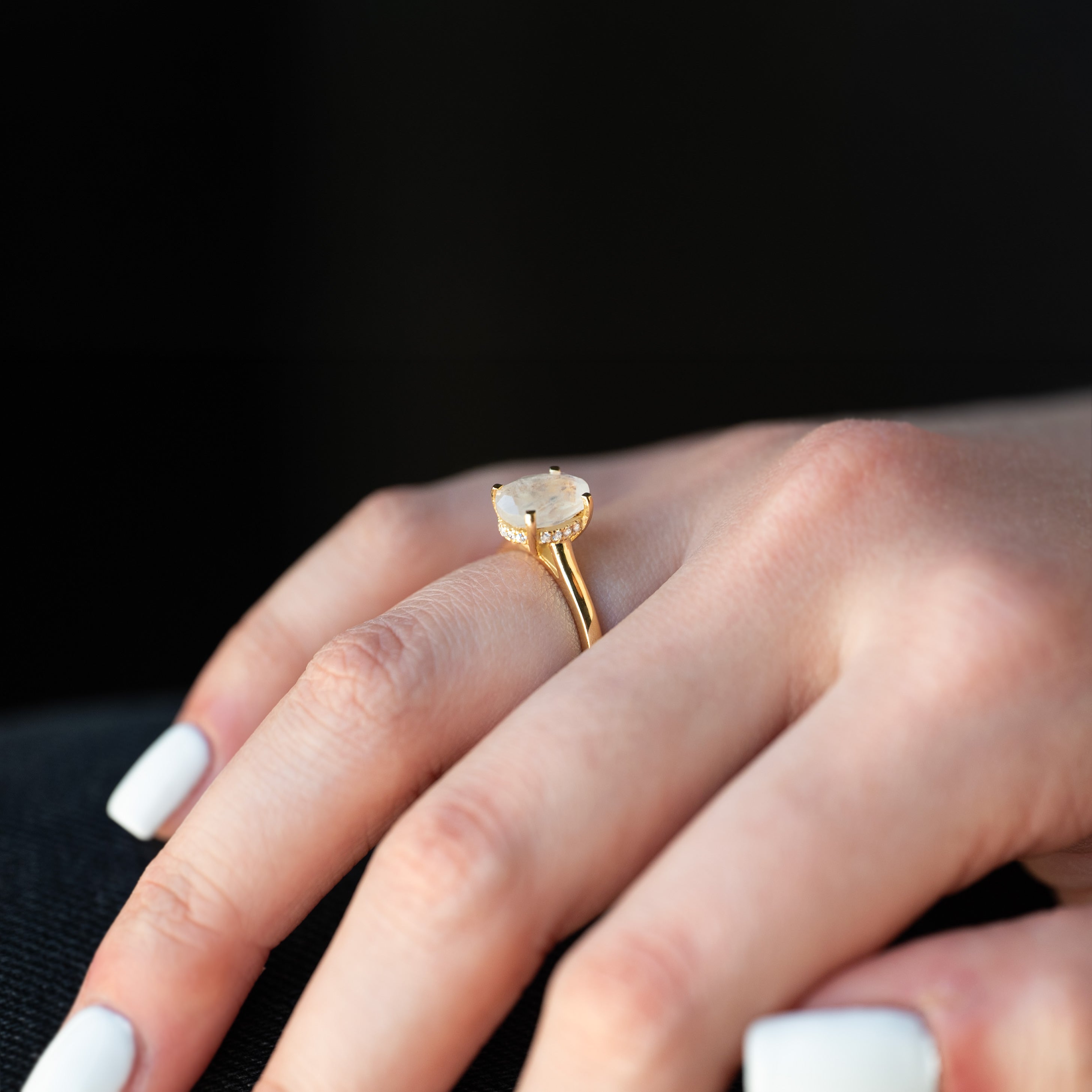 Moonstone Engagement Ring 14k Gold for Women, Moonstone Wedding Bridal Promise Rings for Women