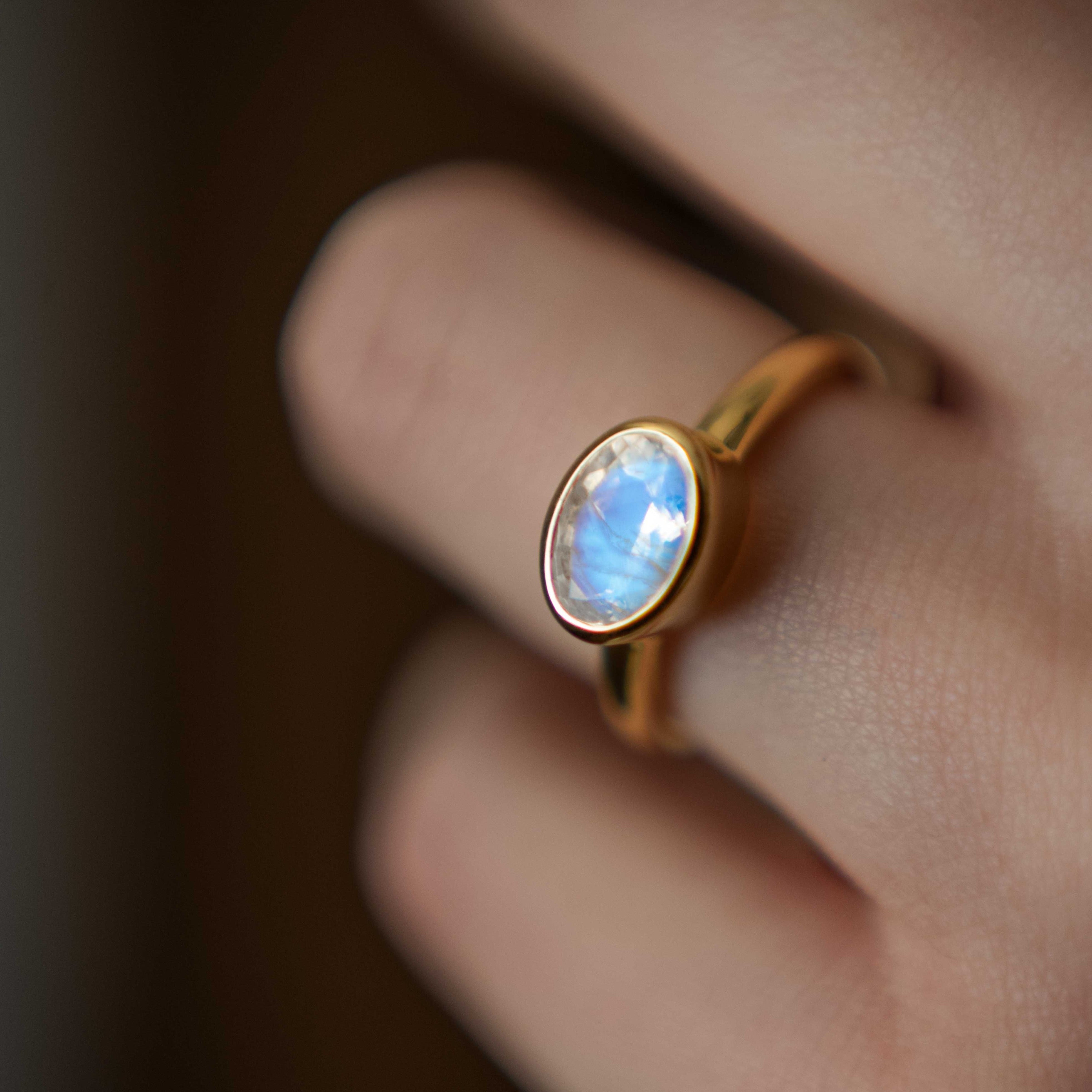 Real Moonstone Ring Gold Bold Statement gemstone ring.
