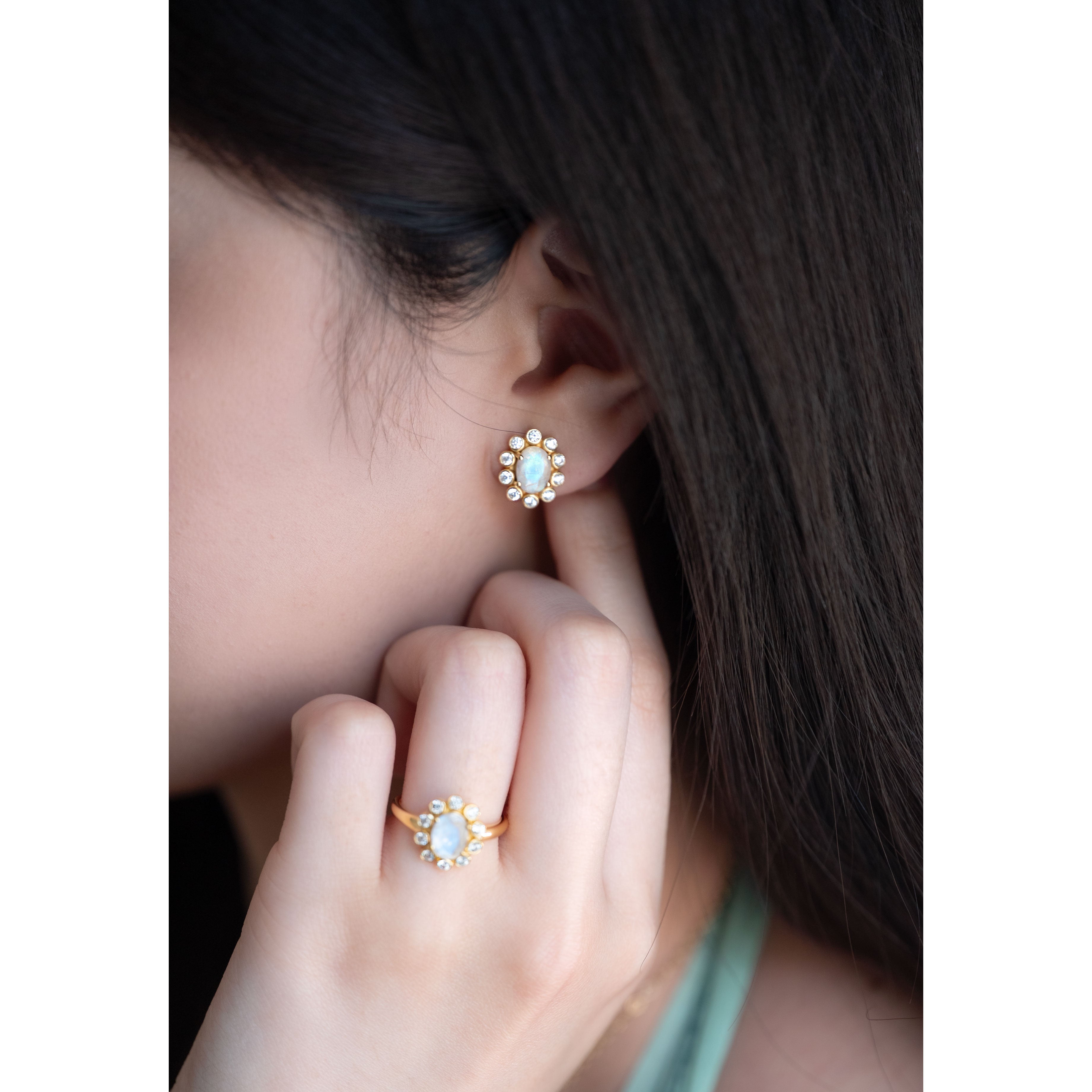 Moonstone Statement Stud Earrings - Blossom