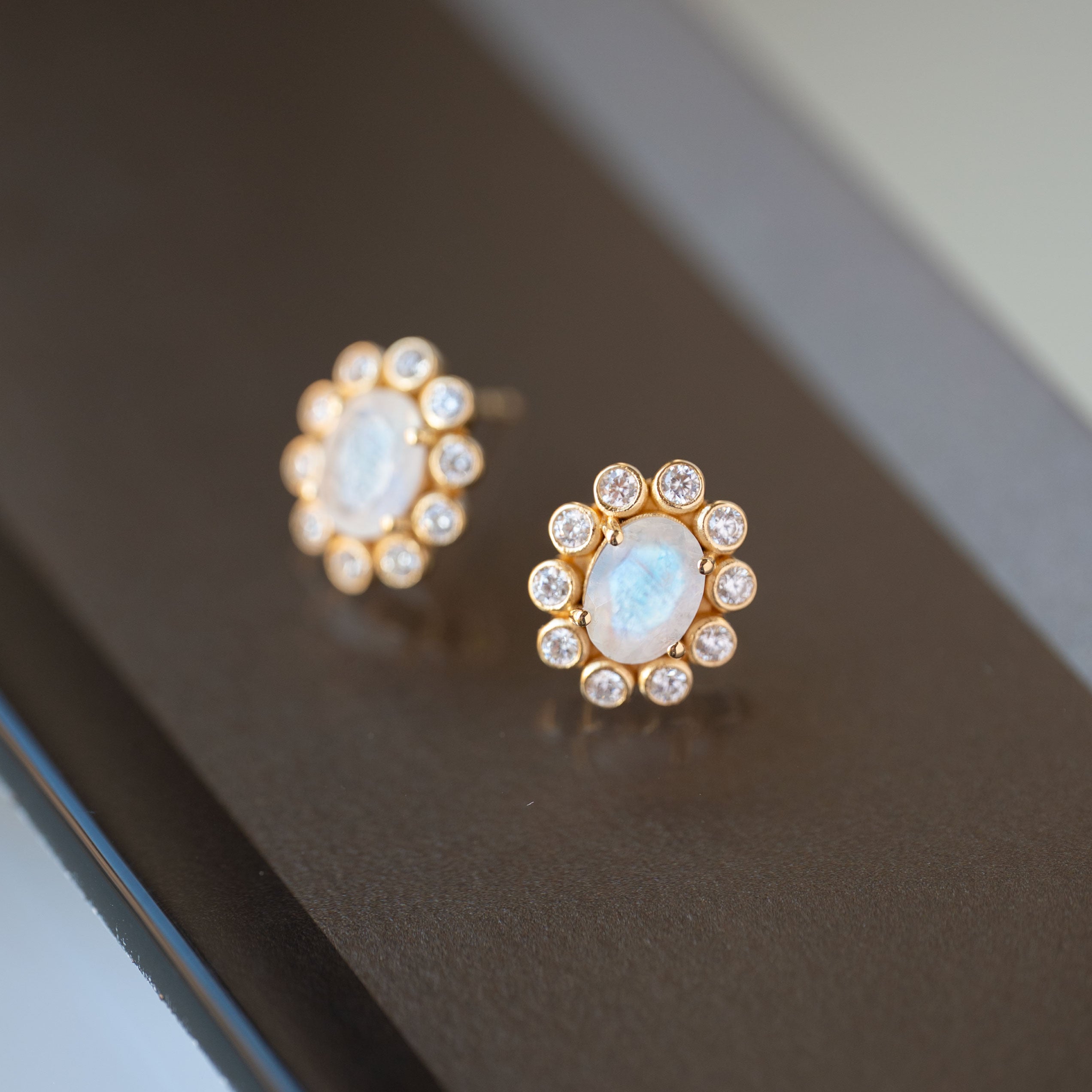Moonstone Statement Stud Earrings - Blossom