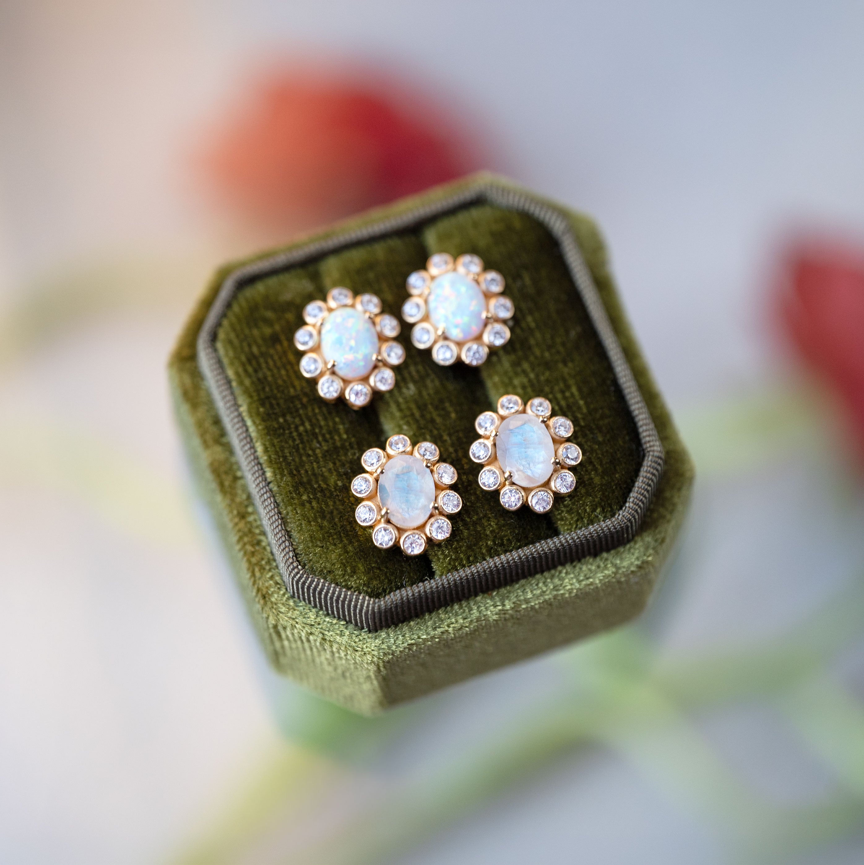 Moonstone Statement Stud Earrings - Blossom