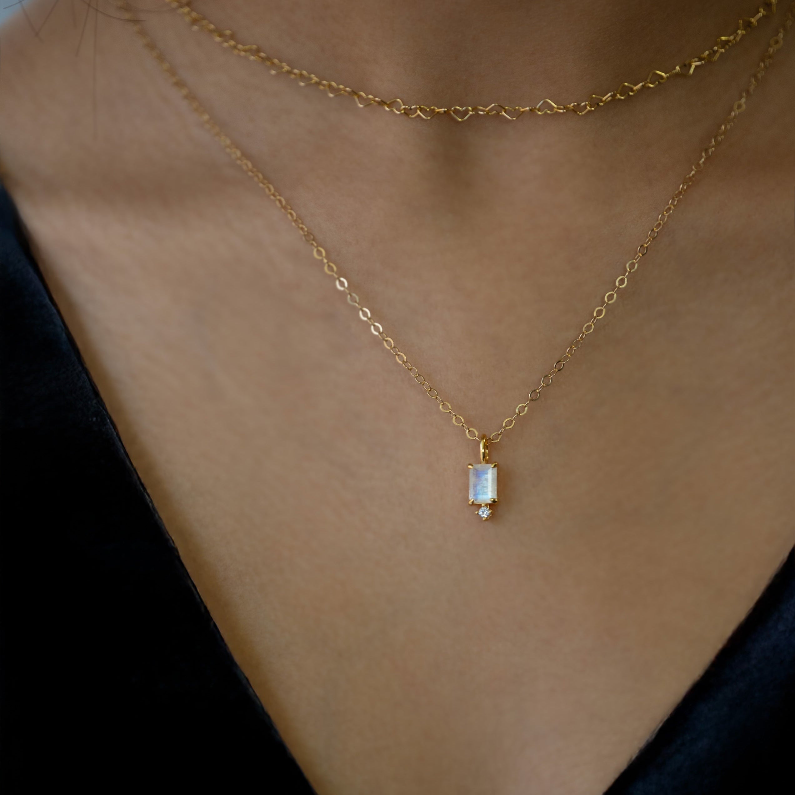 moonstone charm necklace gold june birthstone