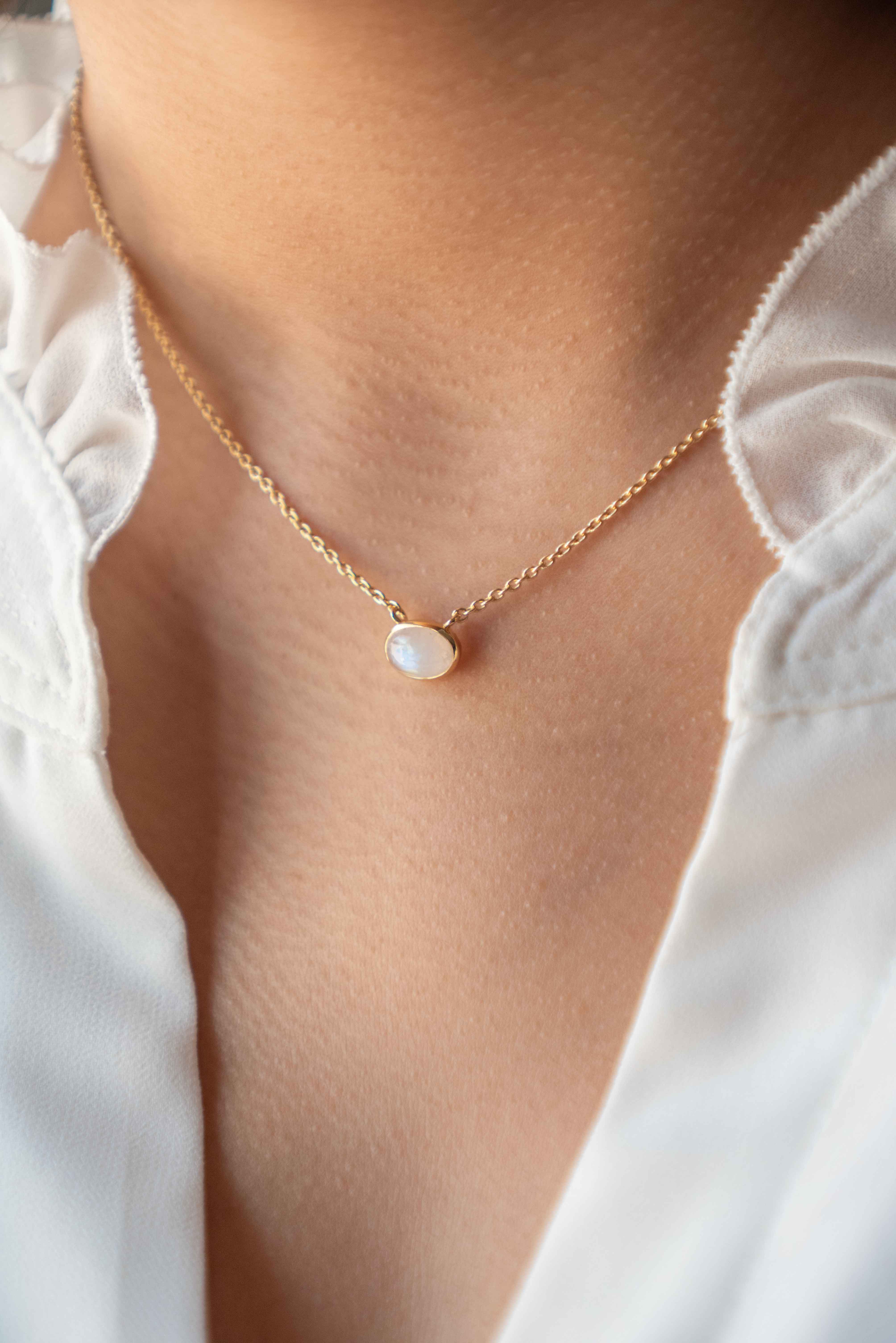 Moonstone Necklace Gold Filled, Natural Moonstone Jewelry Gift for Girls, Necklace for Women