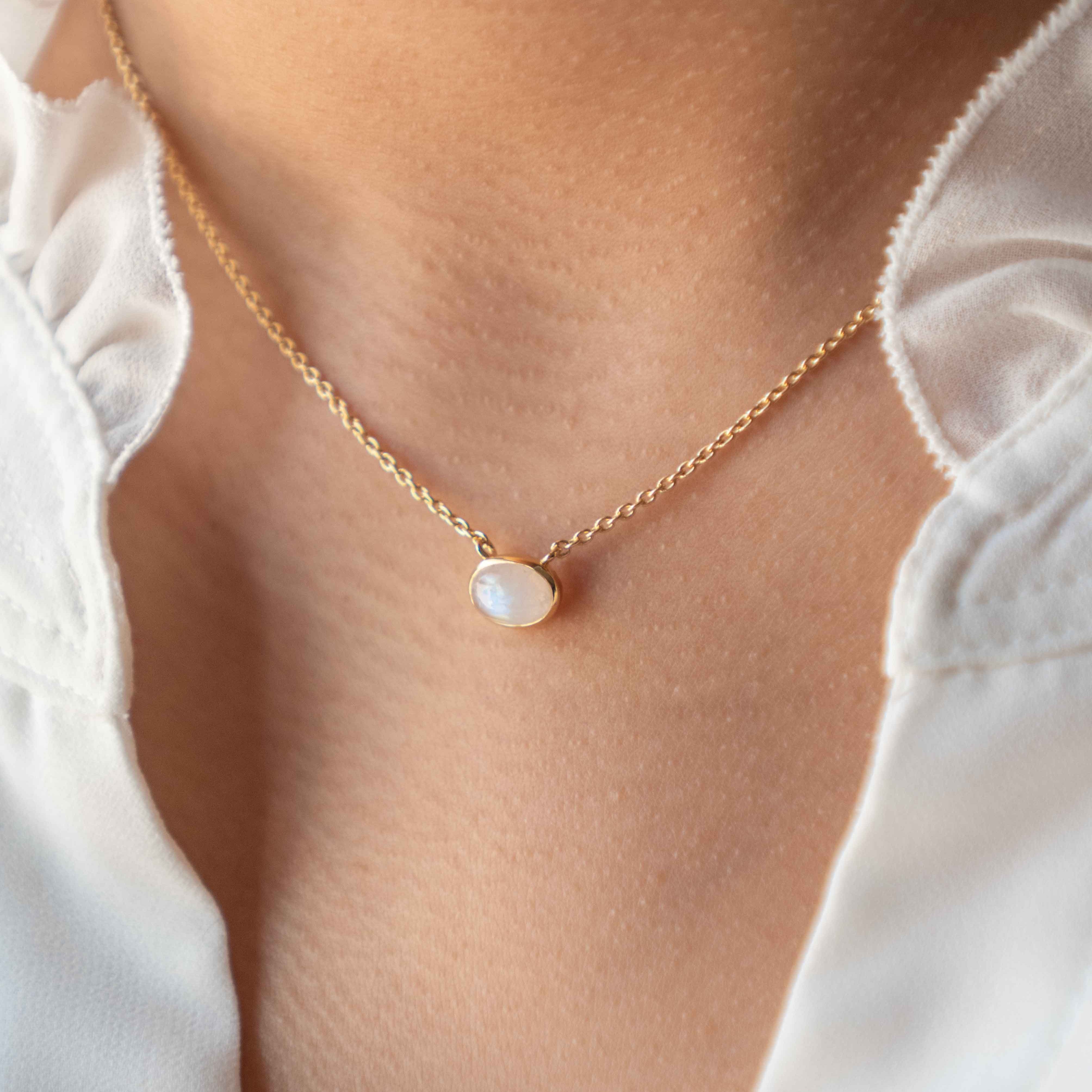 Moonstone Necklace Gold Filled, Natural Moonstone Jewelry Gift for Girls, Necklace for Women