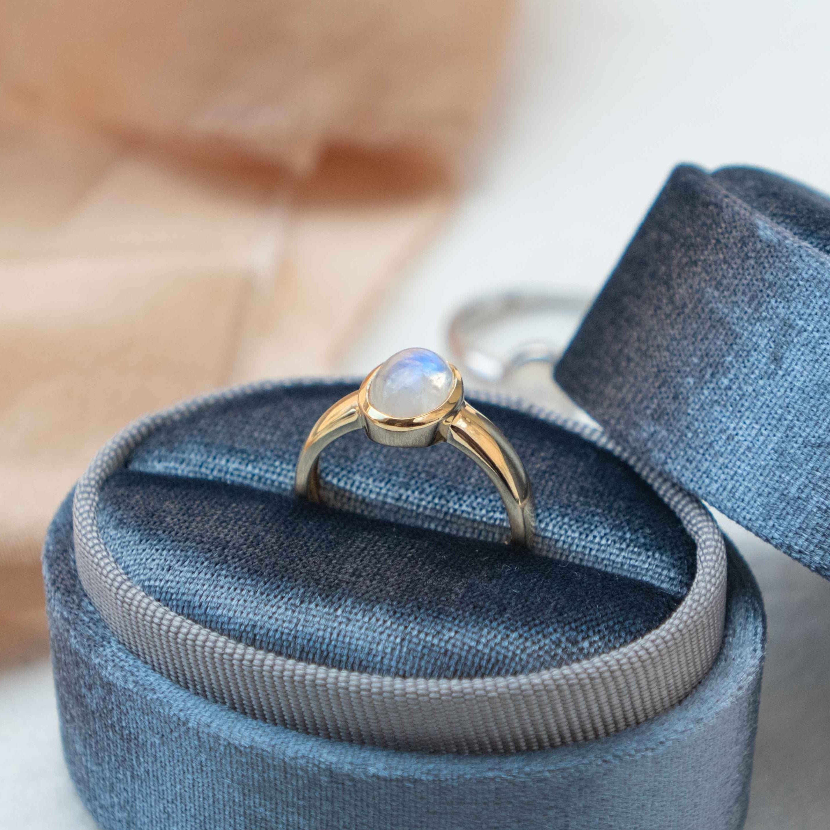 rainbow moonstone gold ring with blue flash natural gemstone ring June Birthstone Gifts for Women