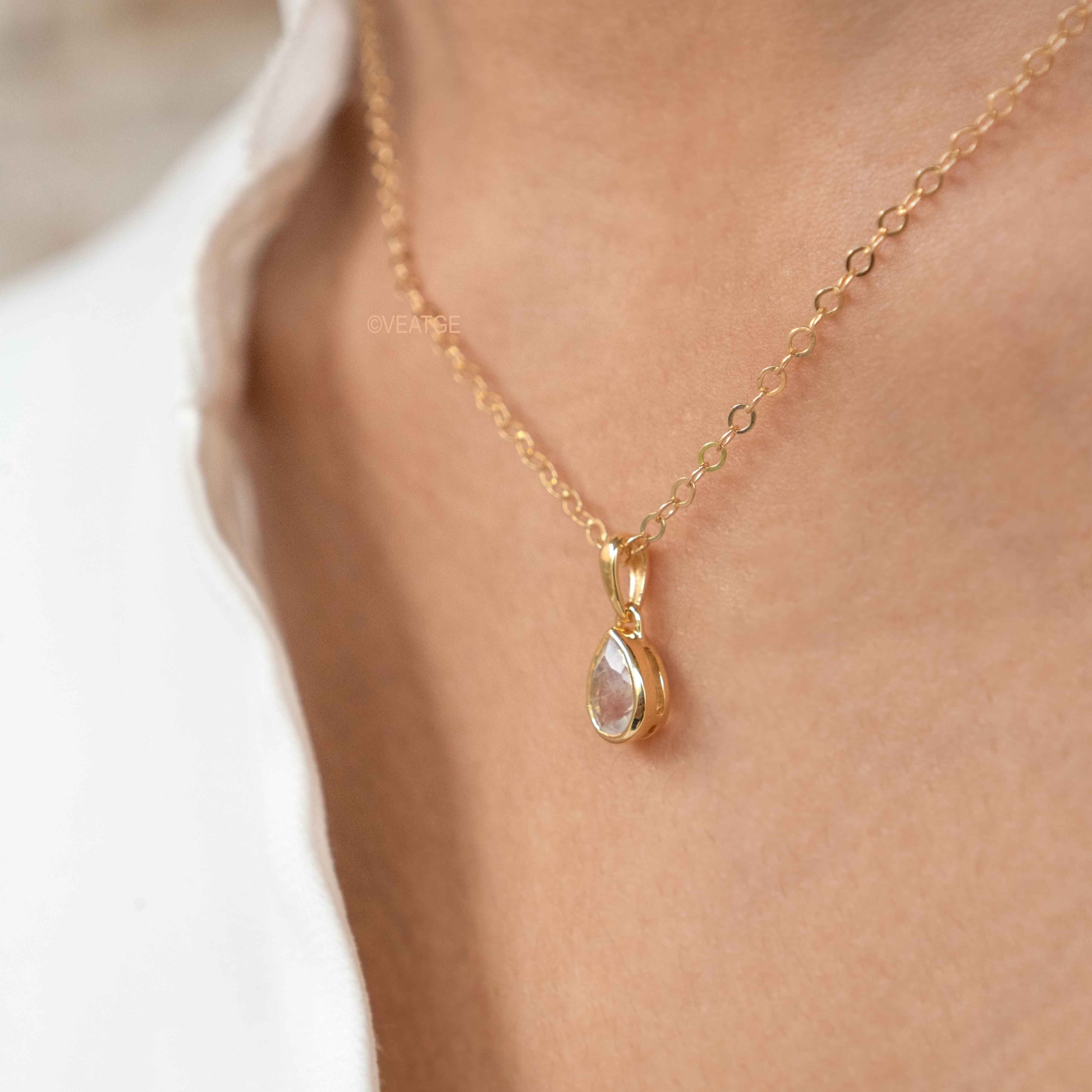 Dainty Pear Moonstone Necklace
