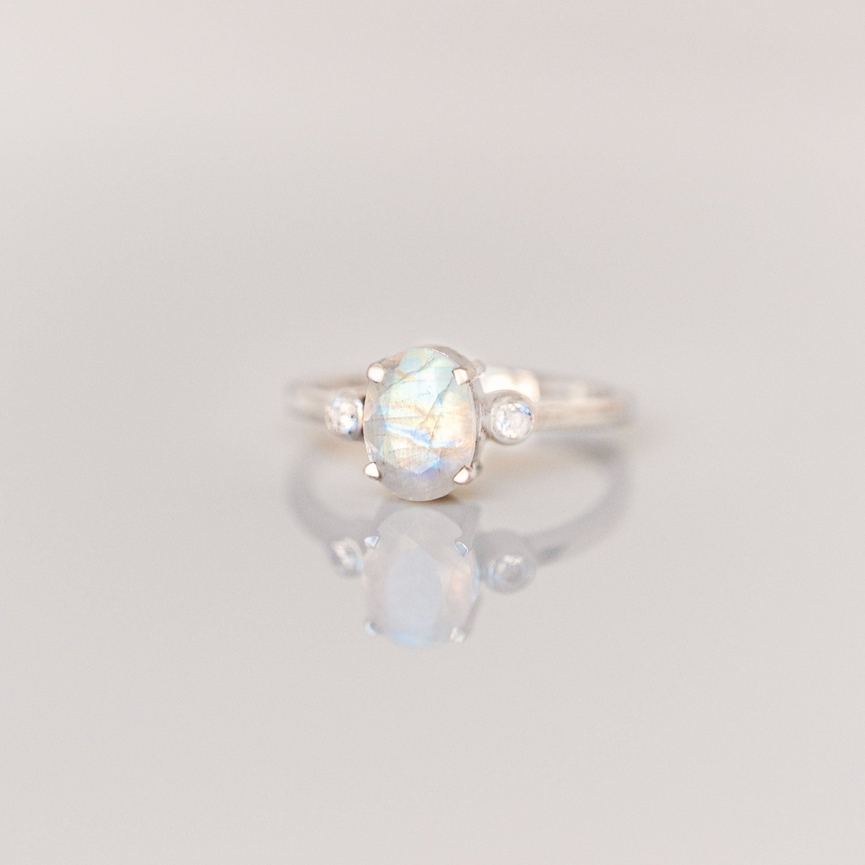Natural Moonstone Ring Silver and 14k Gold Vermeil, Dainty Minimalist Raw Gemstone Ring, Unique Gift for Mom, Best Birthday Anniversary Graduation Gift, Engagement Promise Ring