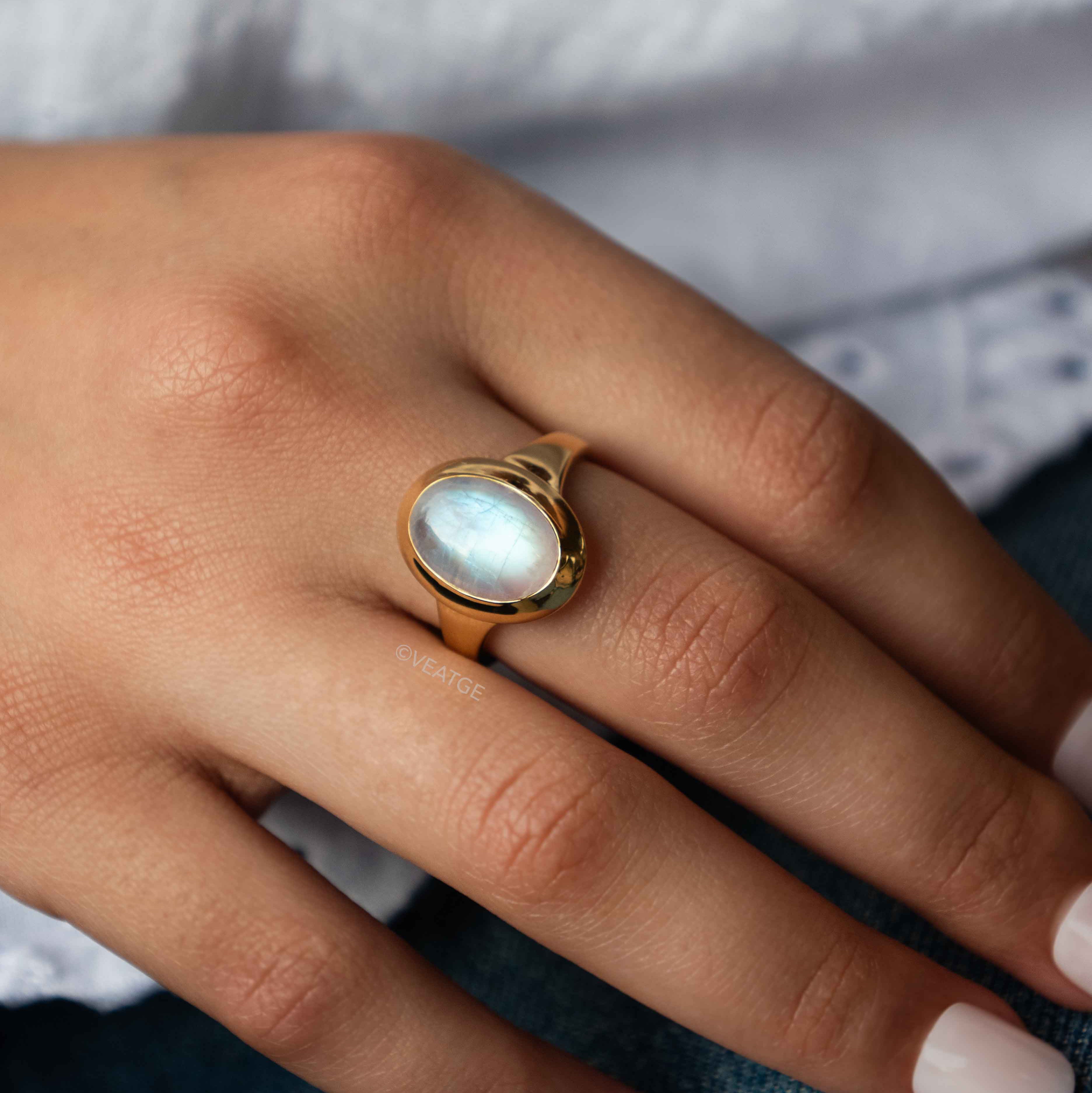 Large Moonstone Statement Ring Gold Vermeil Gifts for Women, New Mom Gift, Wedding Gift, Graduation Gift, New Beginning Gifts for Girls