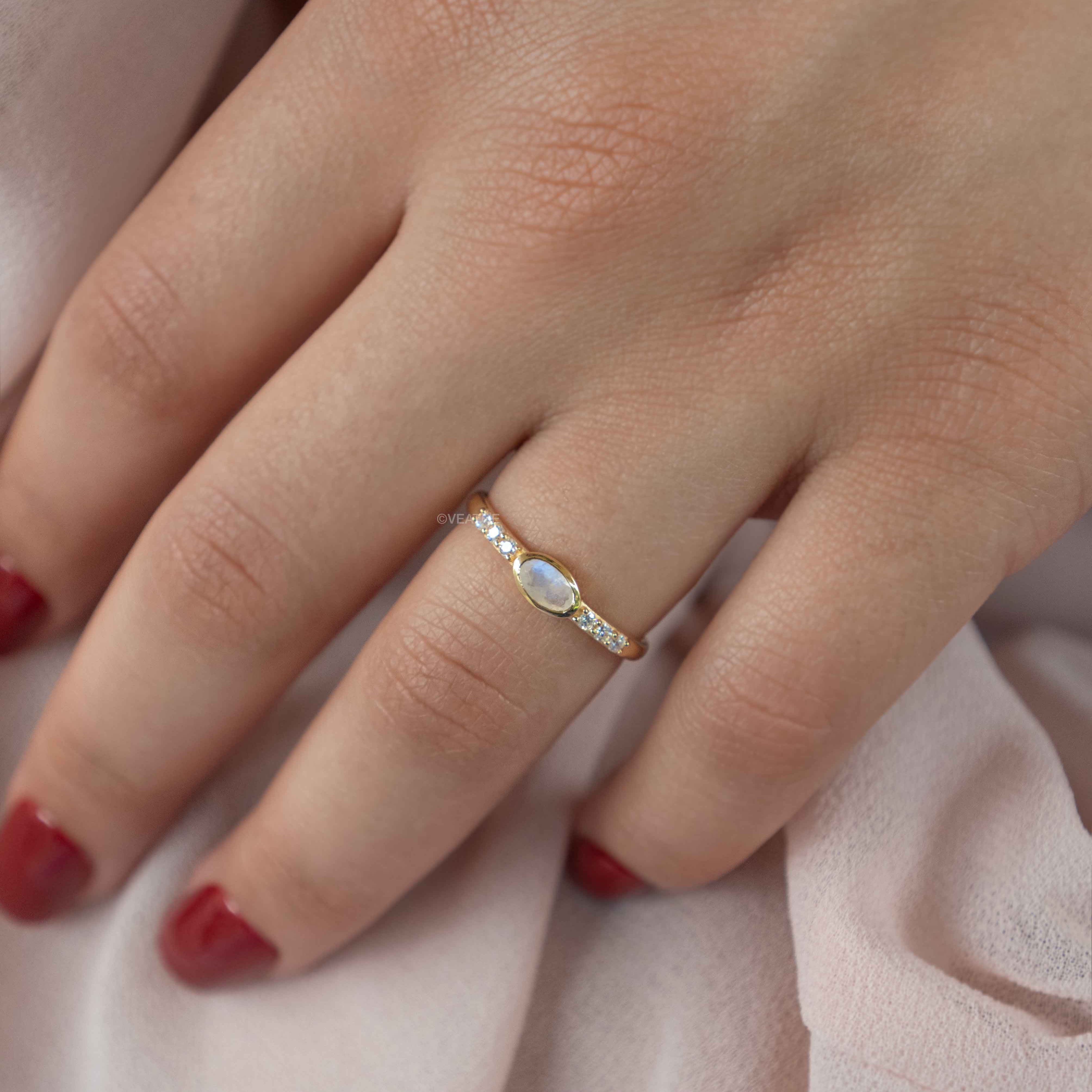 June Birthstone - Moonstone Stacking Band - Elise by Veatge