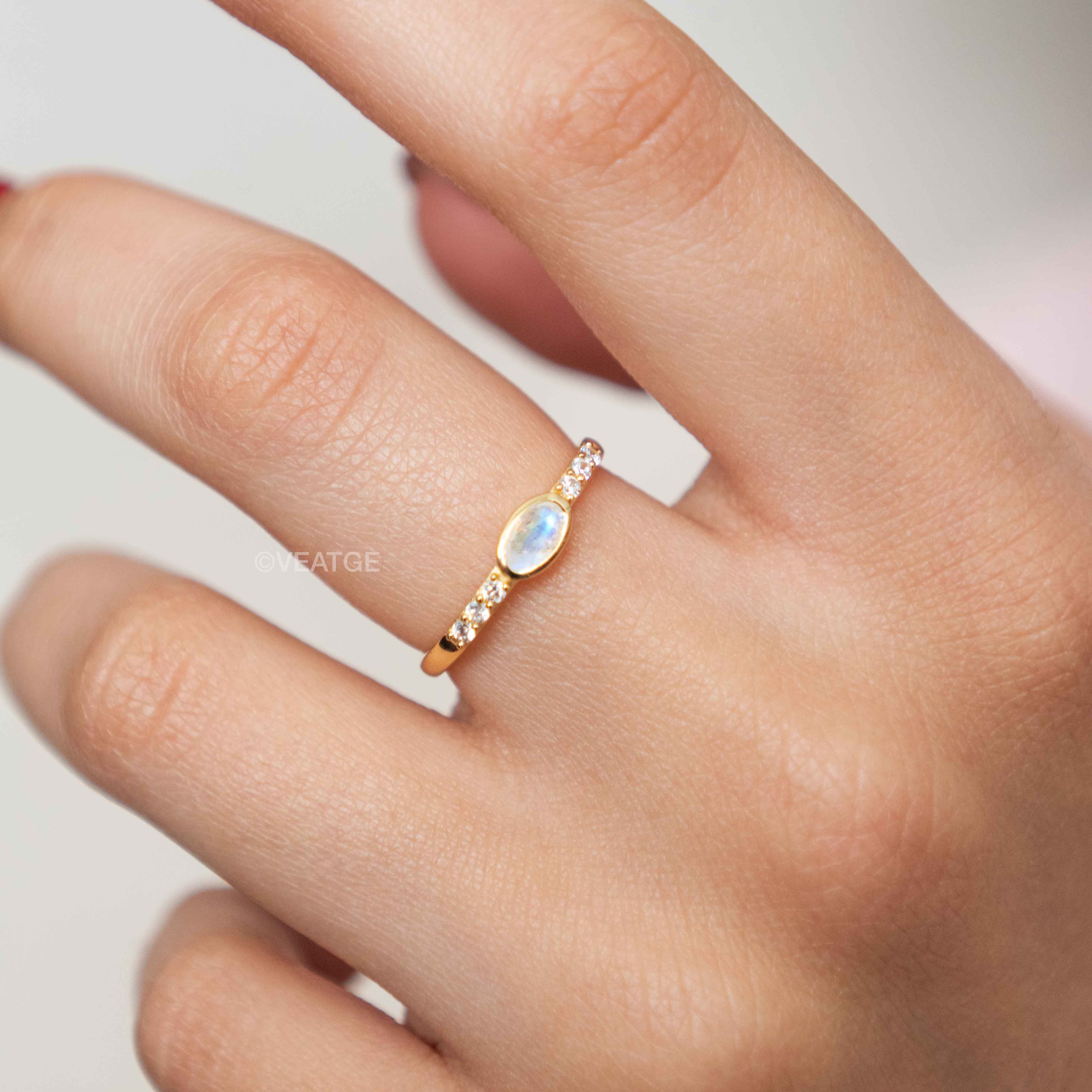 June Birthstone - Moonstone Stacking Band - Elise by Veatge