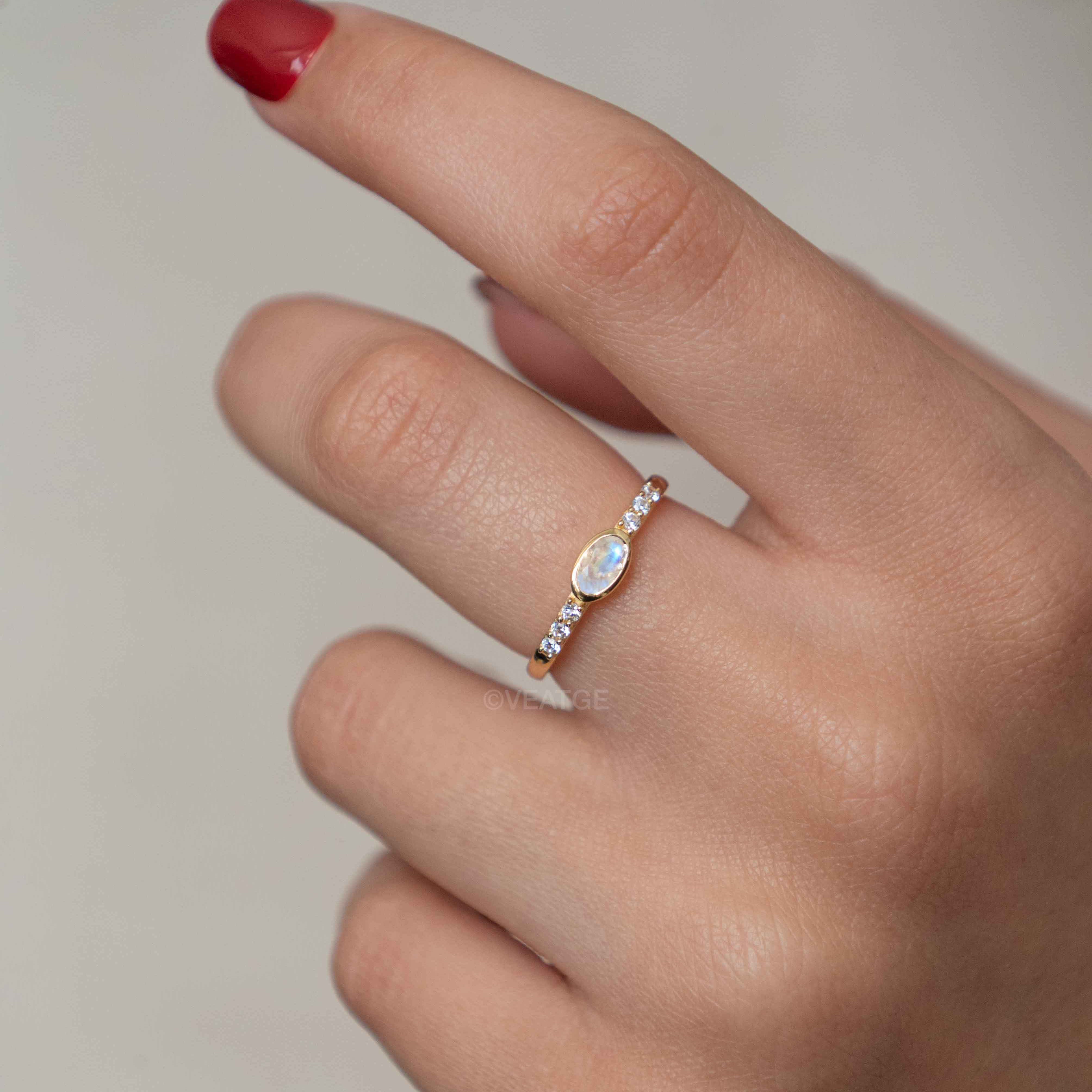 June Birthstone - Moonstone Stacking Band - Elise by Veatge