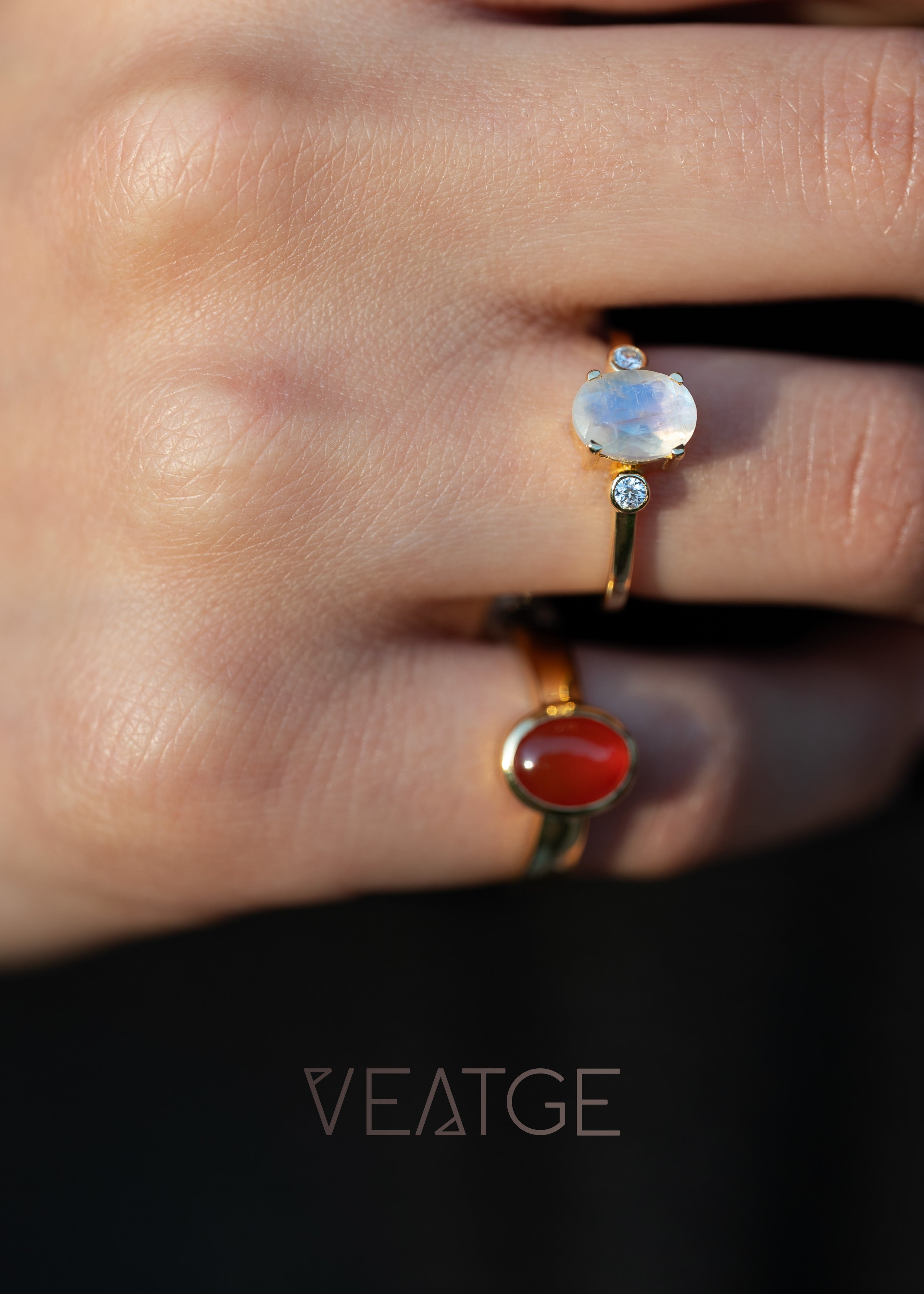 Natural Moonstone Ring Silver and 14k Gold Vermeil, Dainty Minimalist Raw Gemstone Ring, Unique Gift for Mom, Best Birthday Anniversary Graduation Gift, Engagement Promise Ring