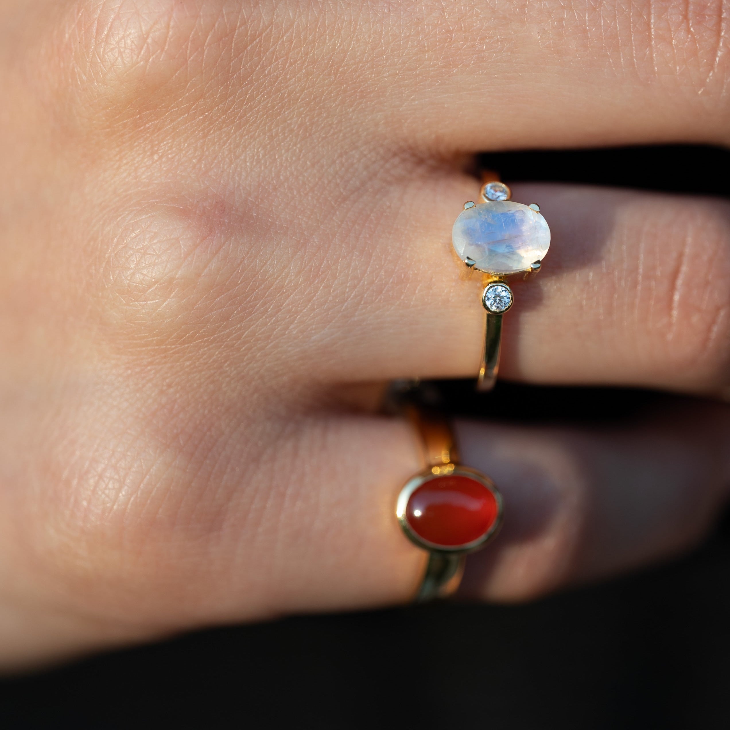 Natural Moonstone Ring Silver and 14k Gold Vermeil, Dainty Minimalist Raw Gemstone Ring, Unique Gift for Mom, Best Birthday Anniversary Graduation Gift, Engagement Promise Ring