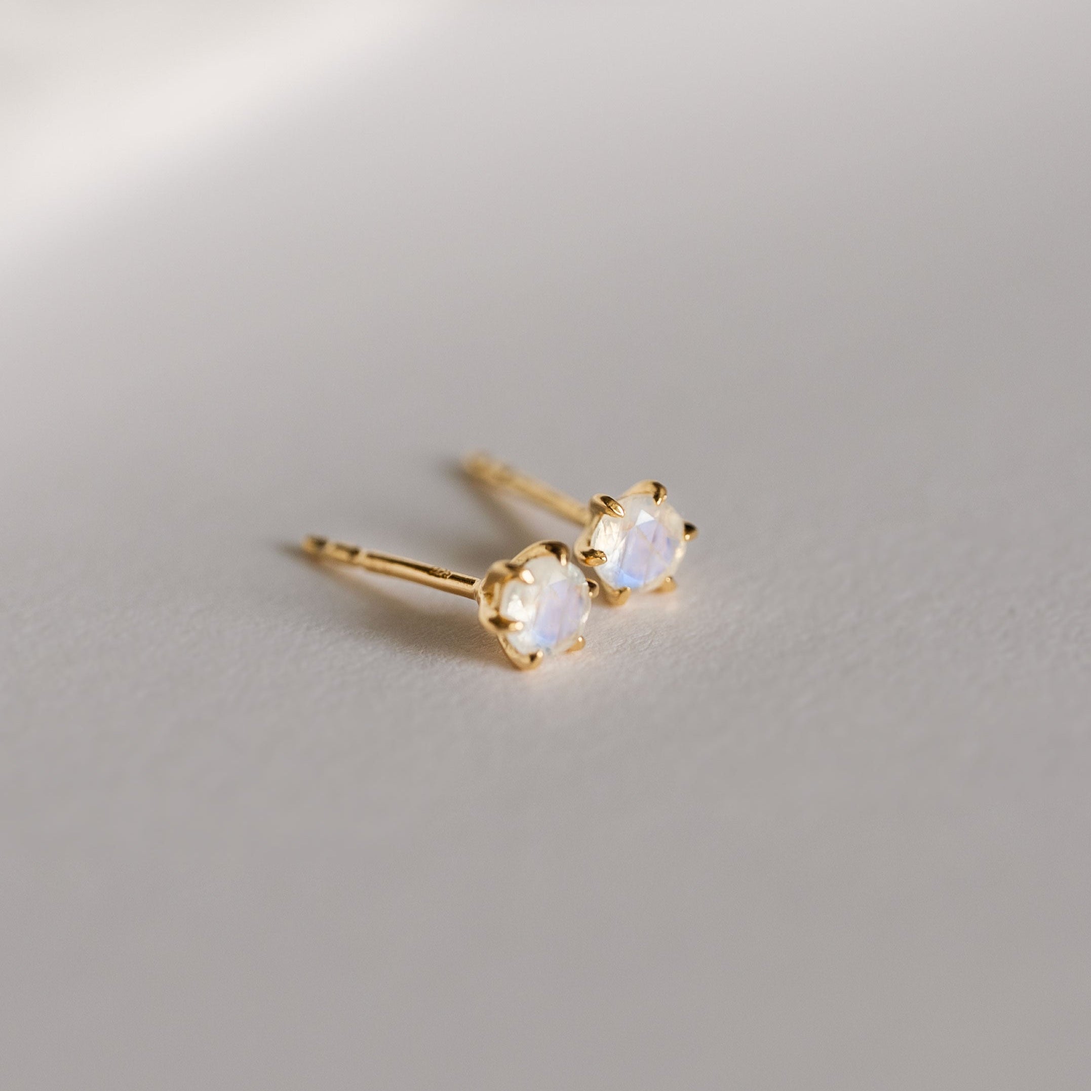 Moonstone Stud Earrings Dainty Small Minimalist 14k Gold, June Birthstone, Birthday Gifts for girls, second piercing studs