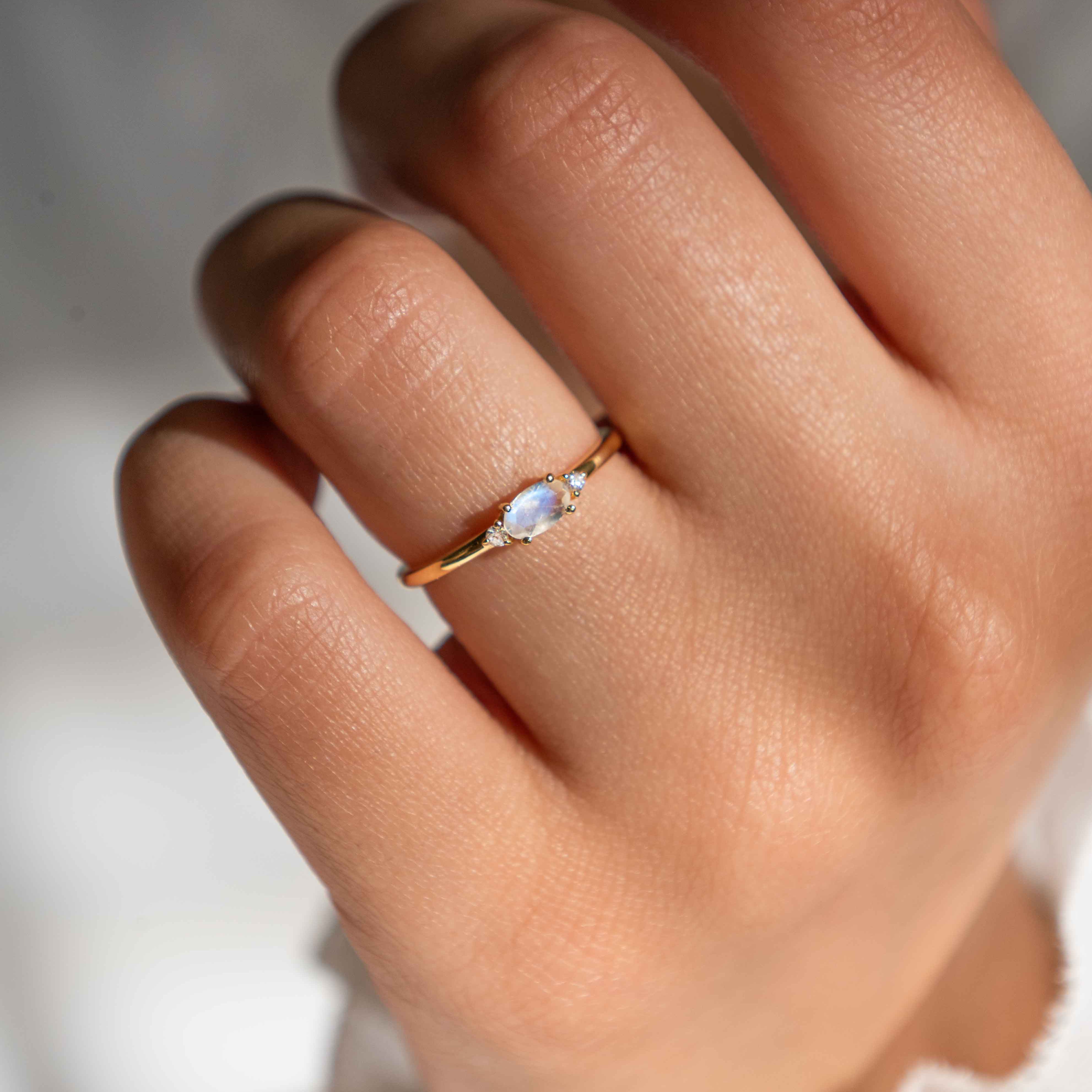 Moonstone Ring Gold June Birthstone, Dainty Stacking Ring, Genuine Natural Gemstone Jewelry, 14k gold vermeil, Wife Friend Sister Mom Birthday Gifts, Stacking Rings, Stackable Rings