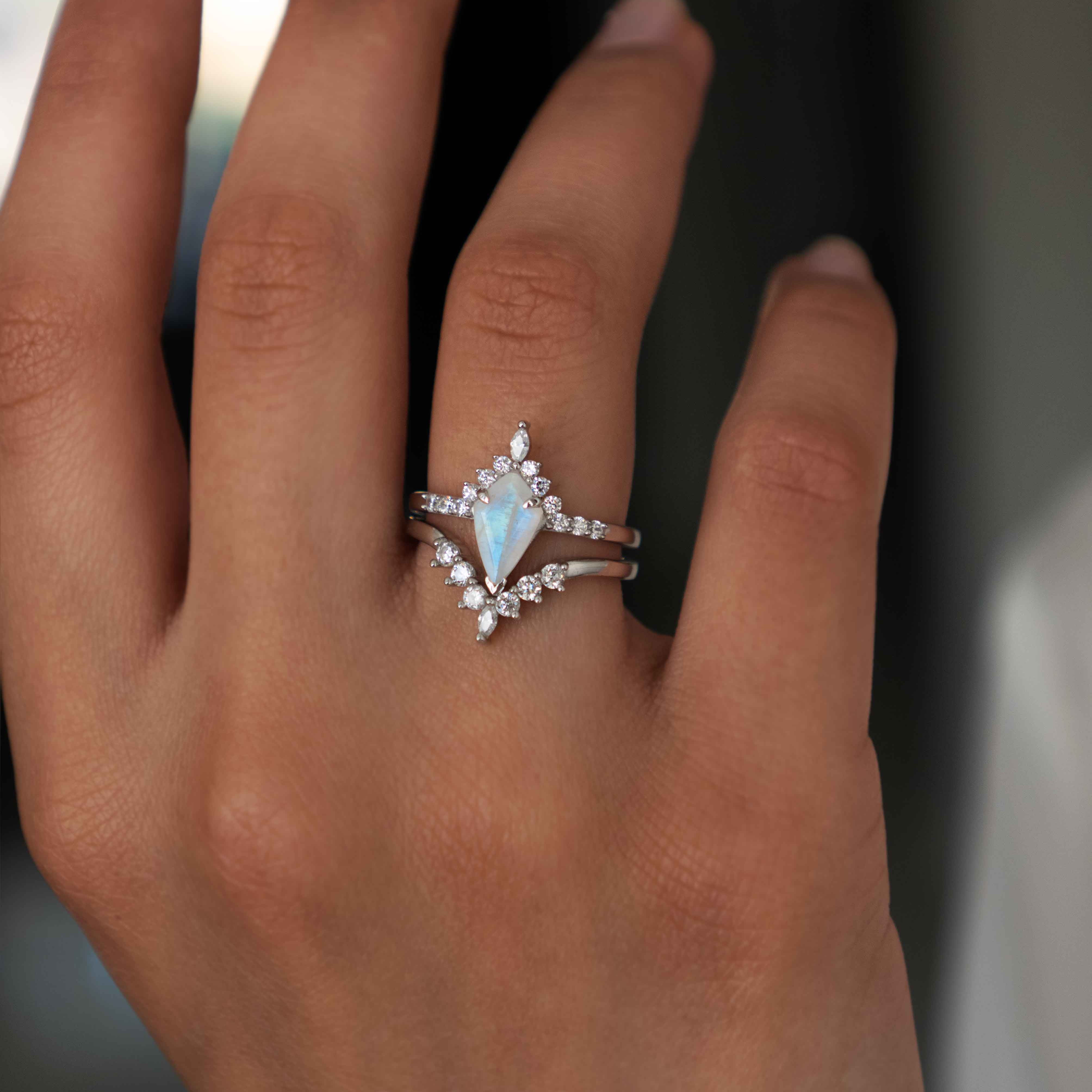 Moonstone Kite Ring Silver Wedding Ring Stack