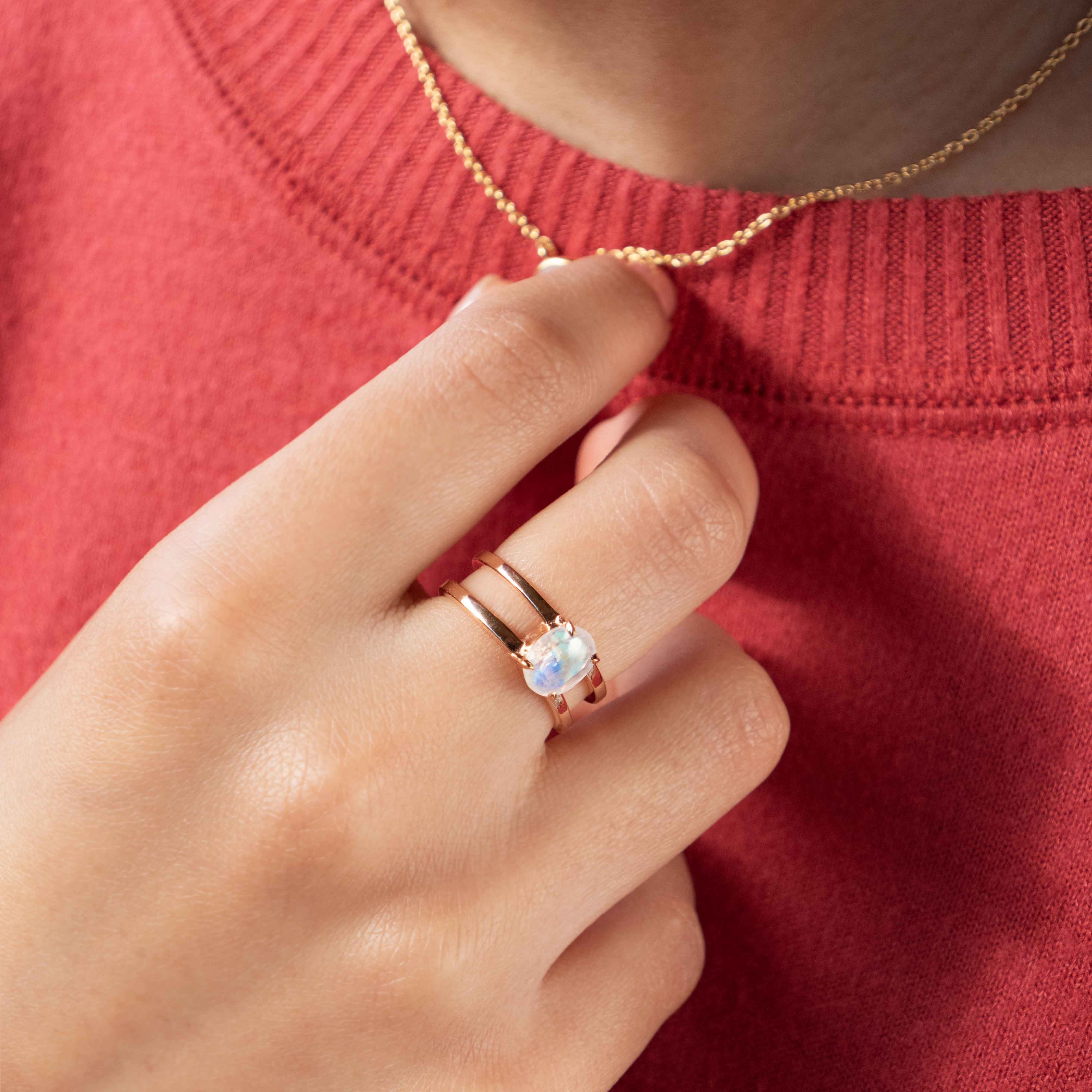 Moonstone Ring Double Band