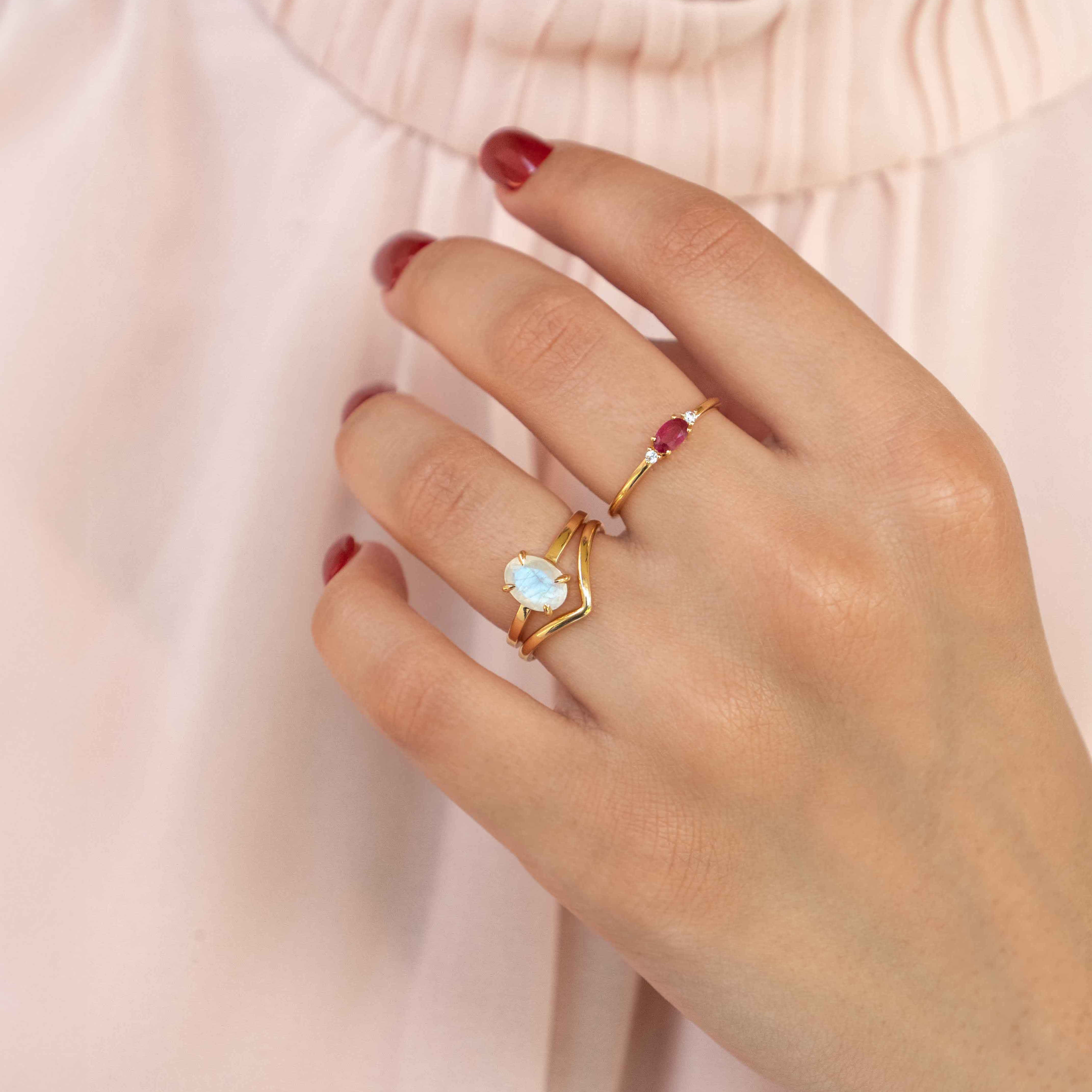 Pre-Stacked Moonstone Ring Set - Medium