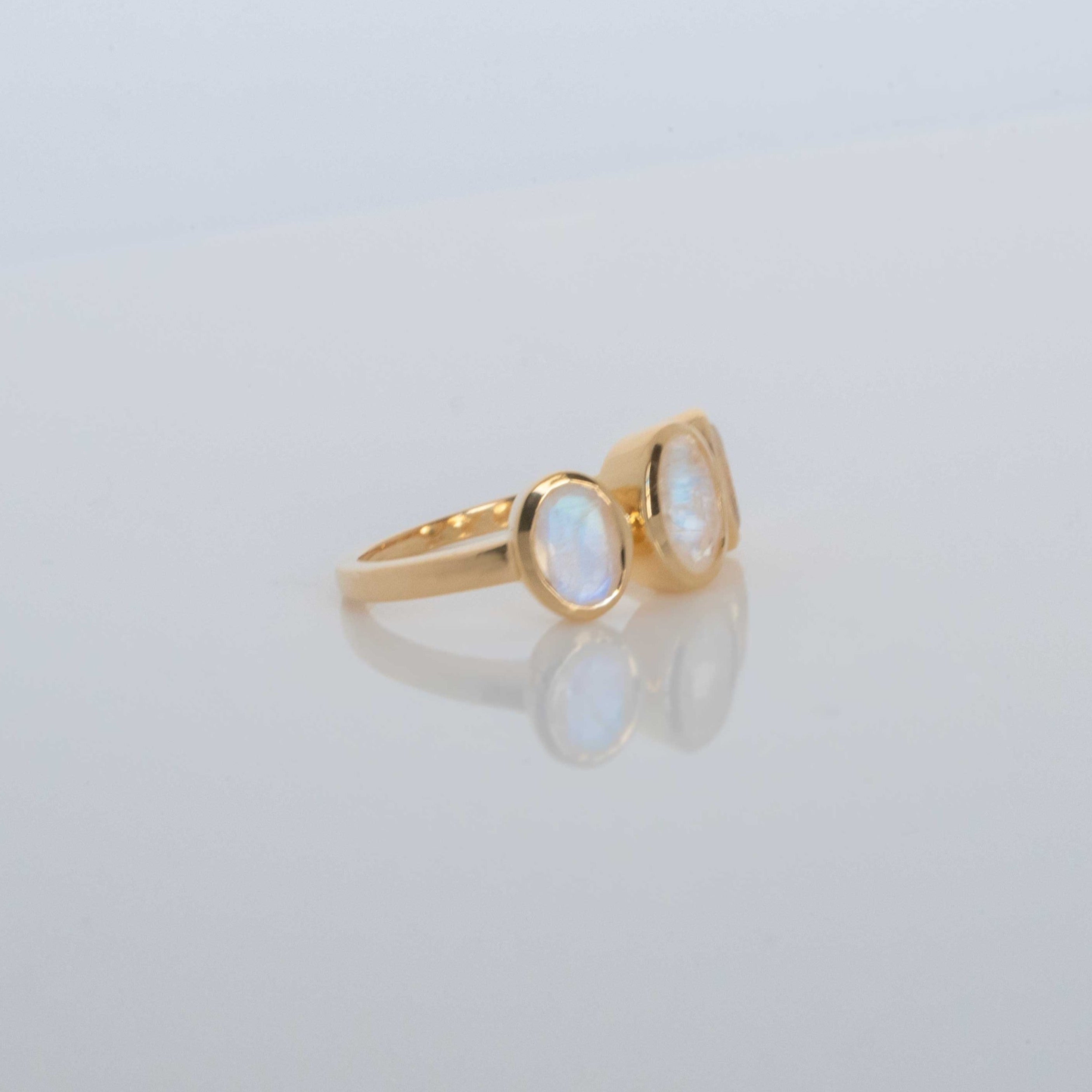 Three Moonstone ring silver gold rose gold