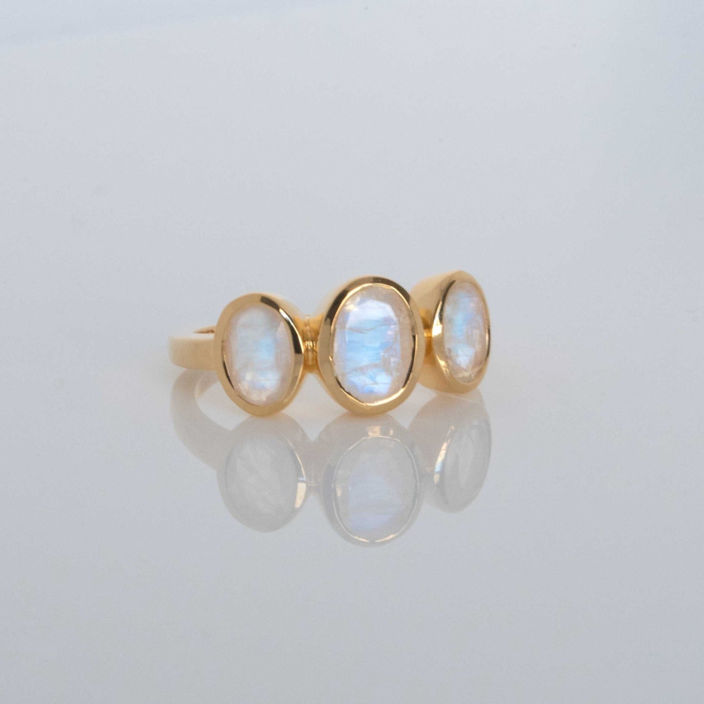 Three Moonstone ring silver gold rose gold