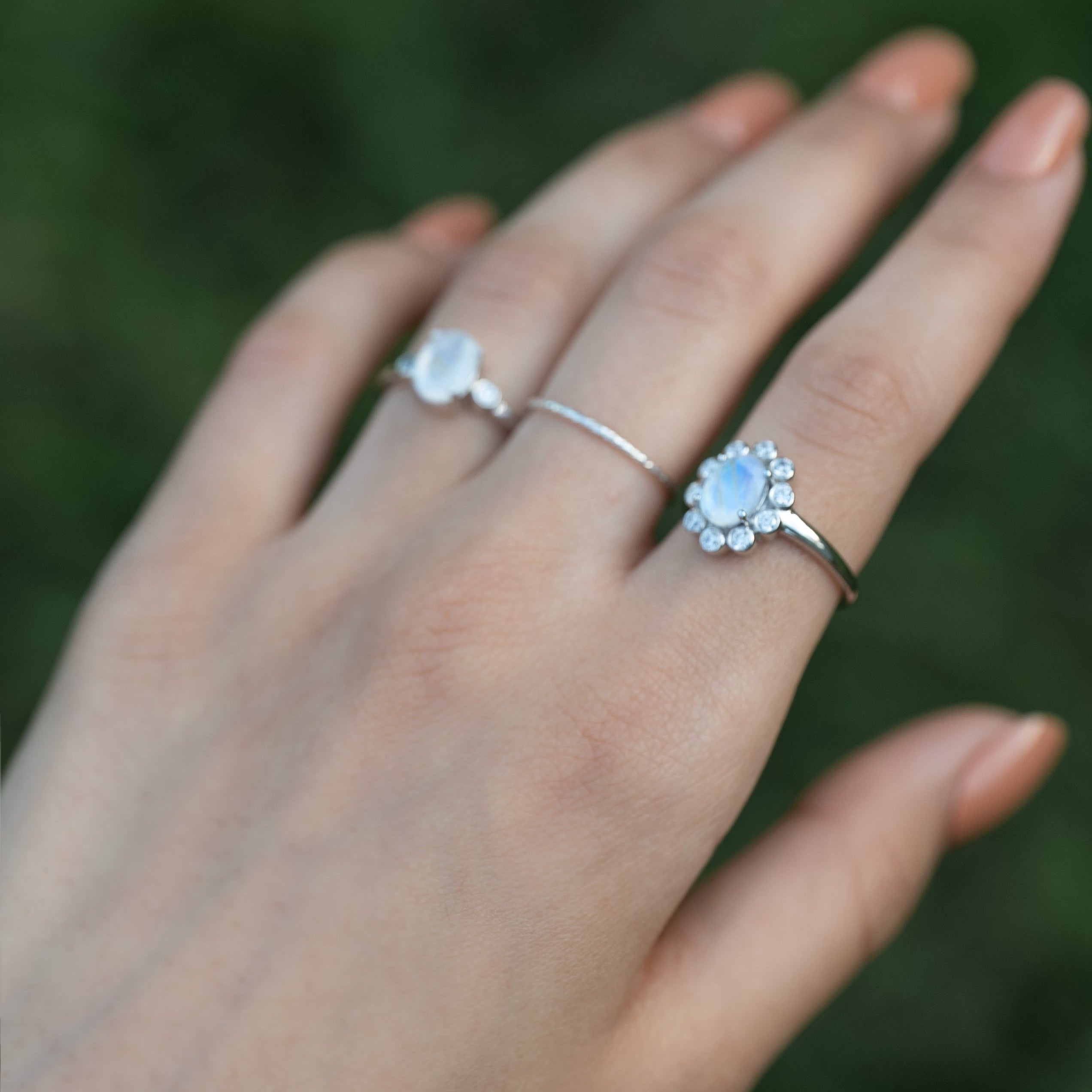 Moonstone ring silver blossom