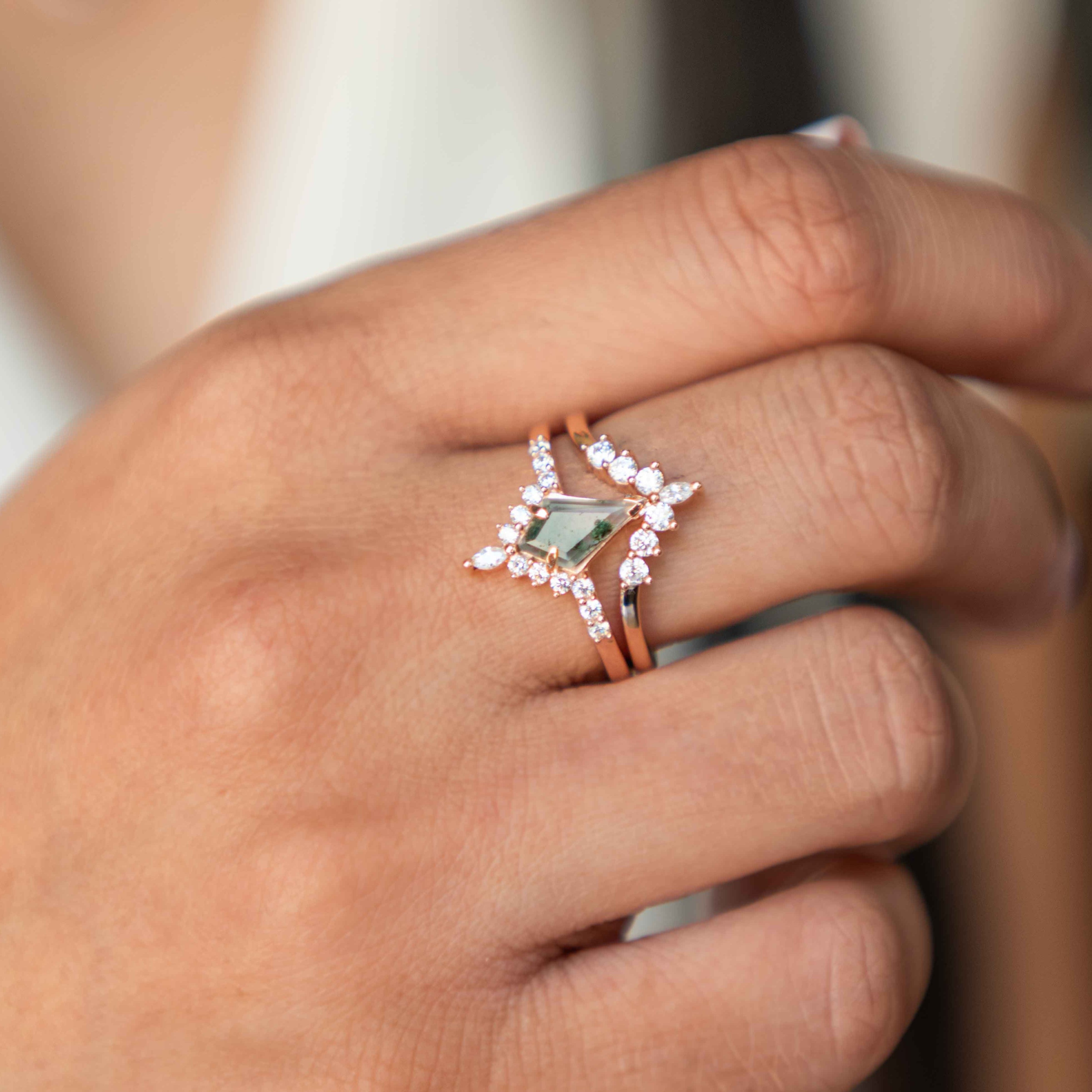 Zelda Kite Moss Agate Ring Set