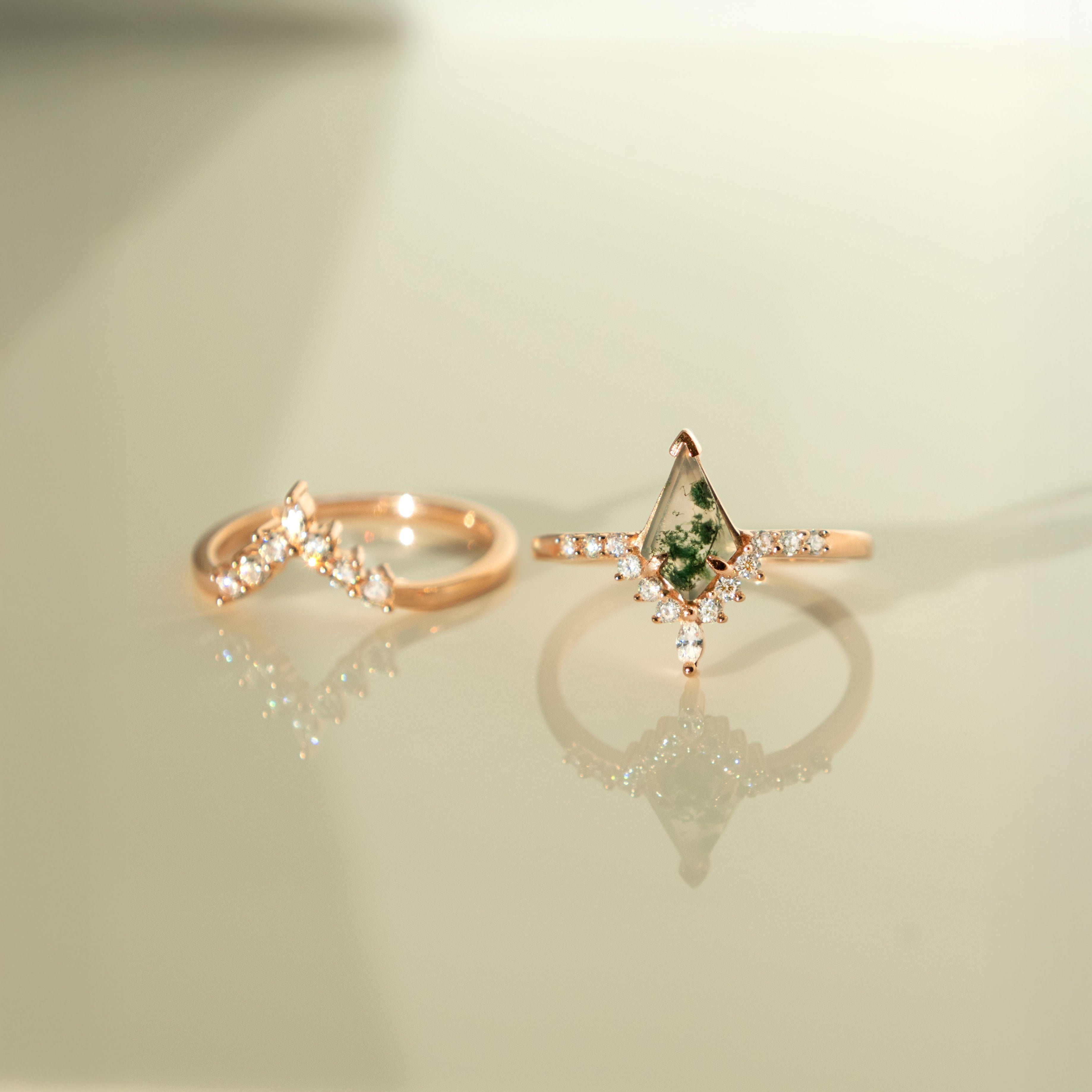 Moss Agate Kite Ring Set