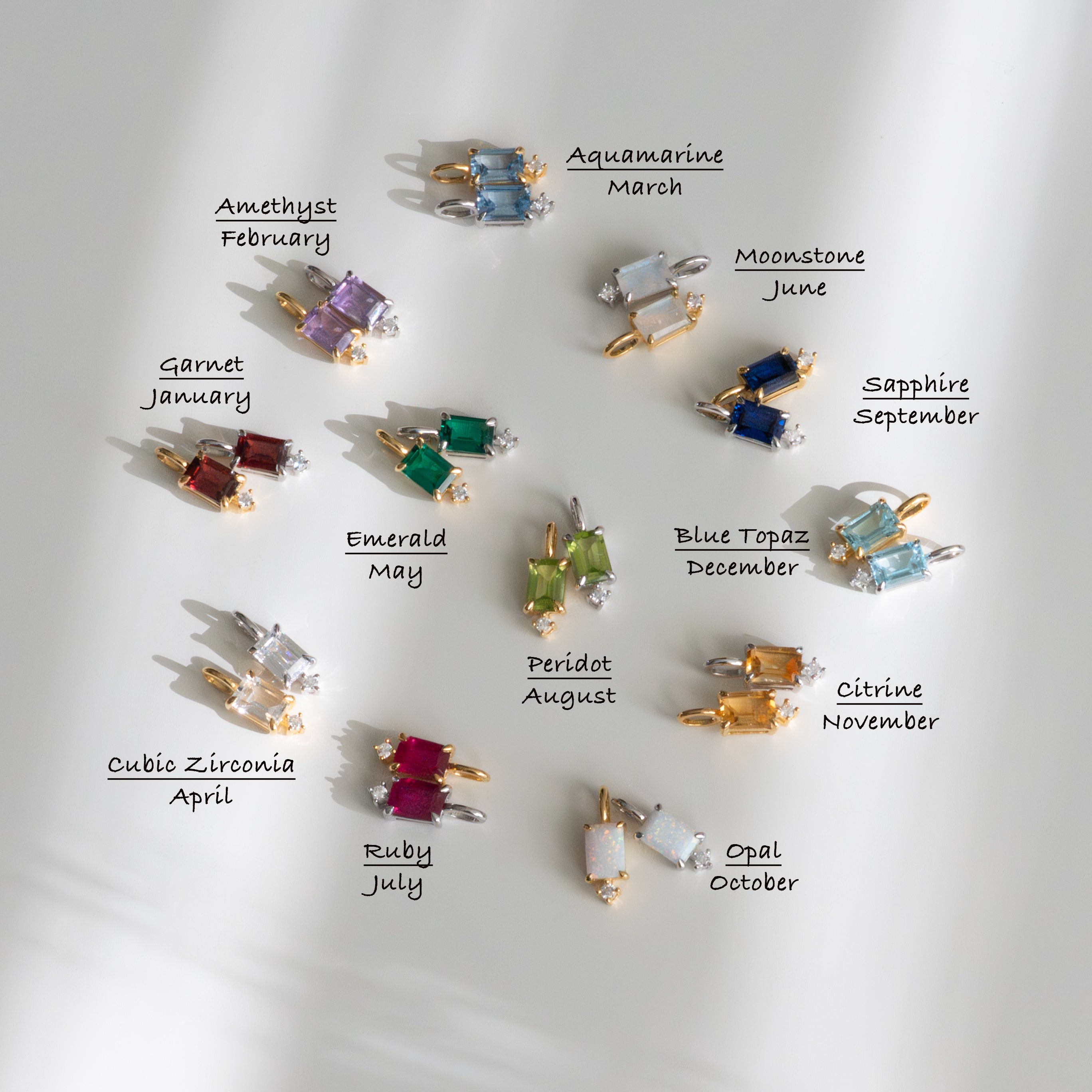 Moonstone Baguette Birthstone Charm