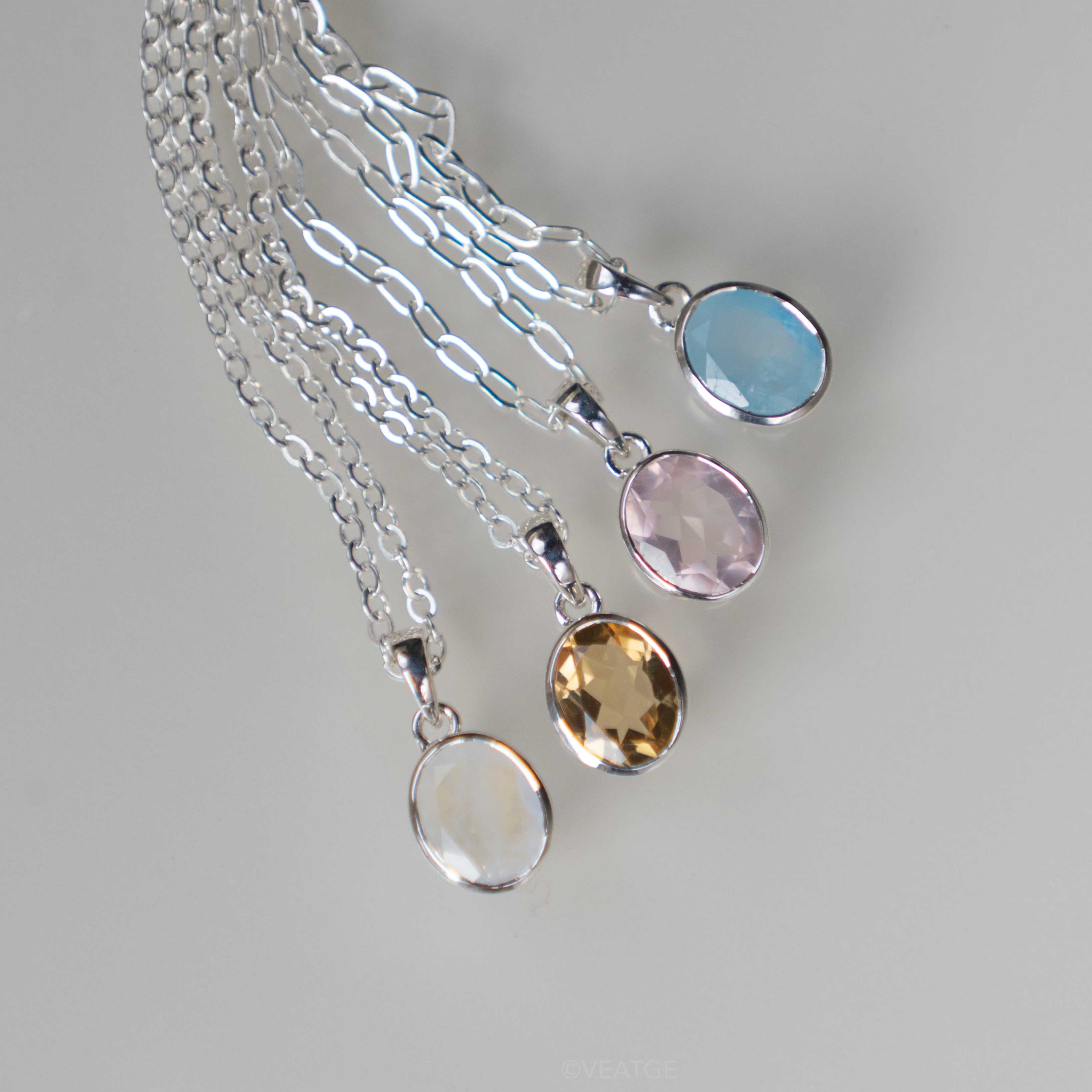 Natural Gemstone-Oval-Pendant Necklace in 925 Sterling Silver