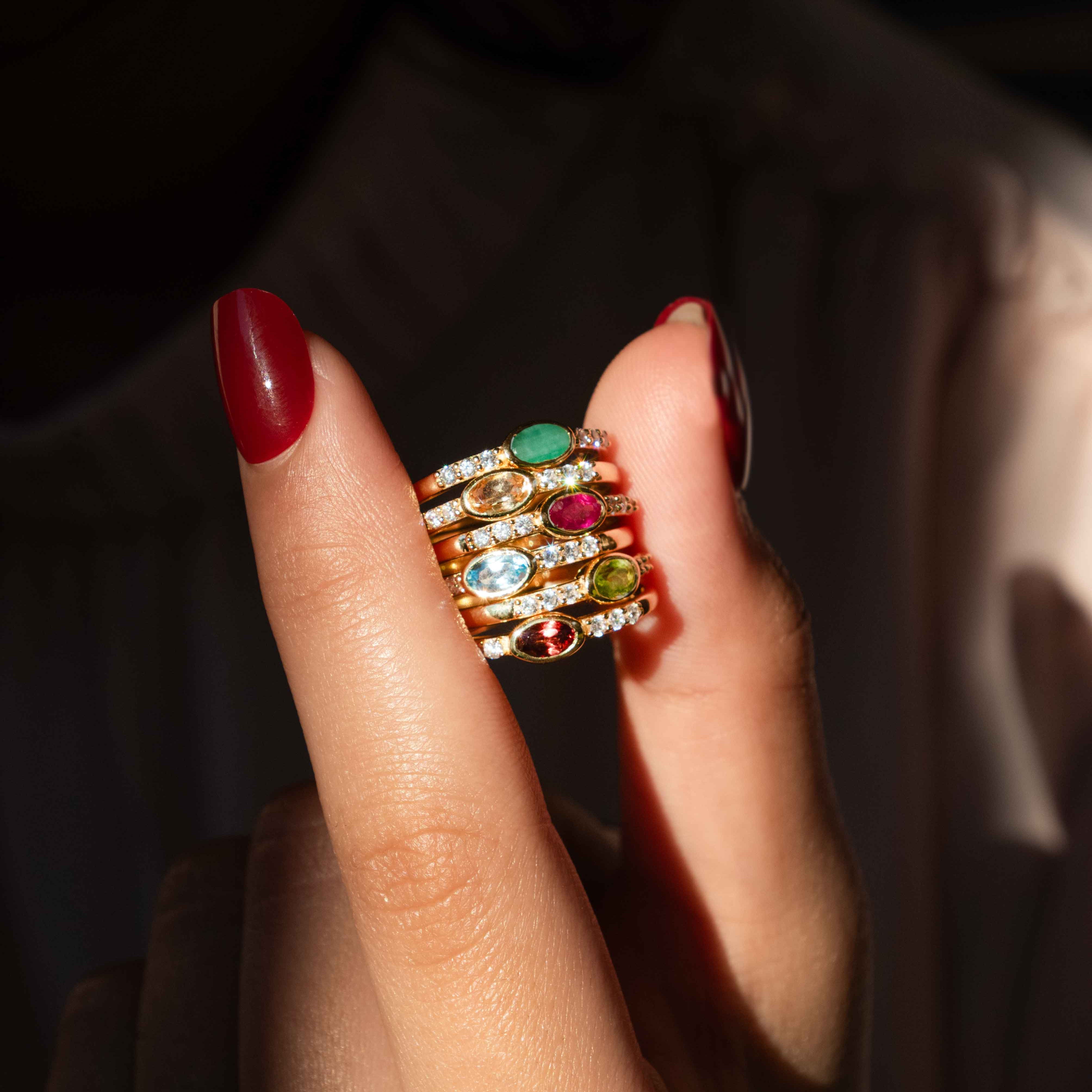 Genuine natural birthstone stacking rings Elise by Veatge