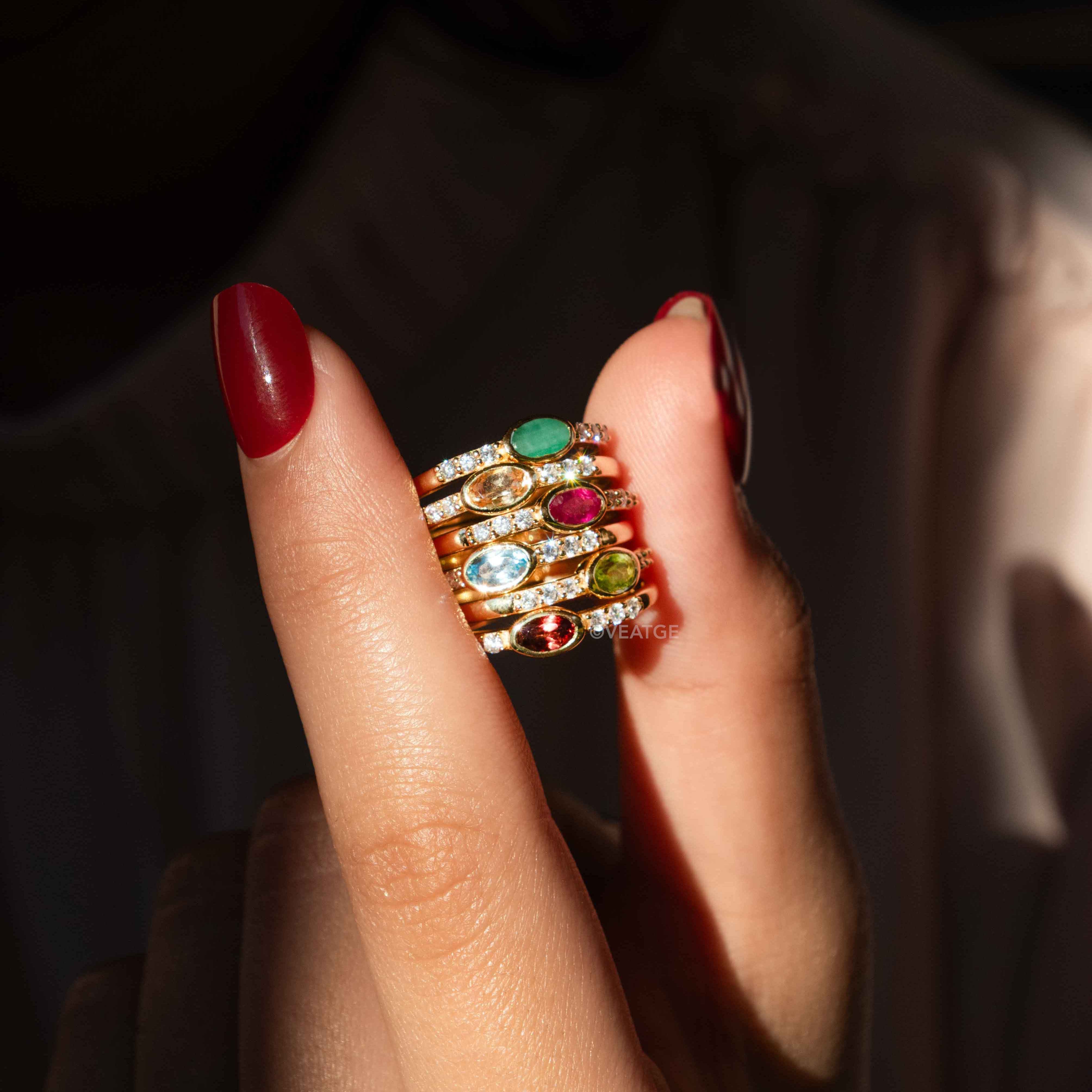 Bezel set birthstone stacking rings Elise by Veatge