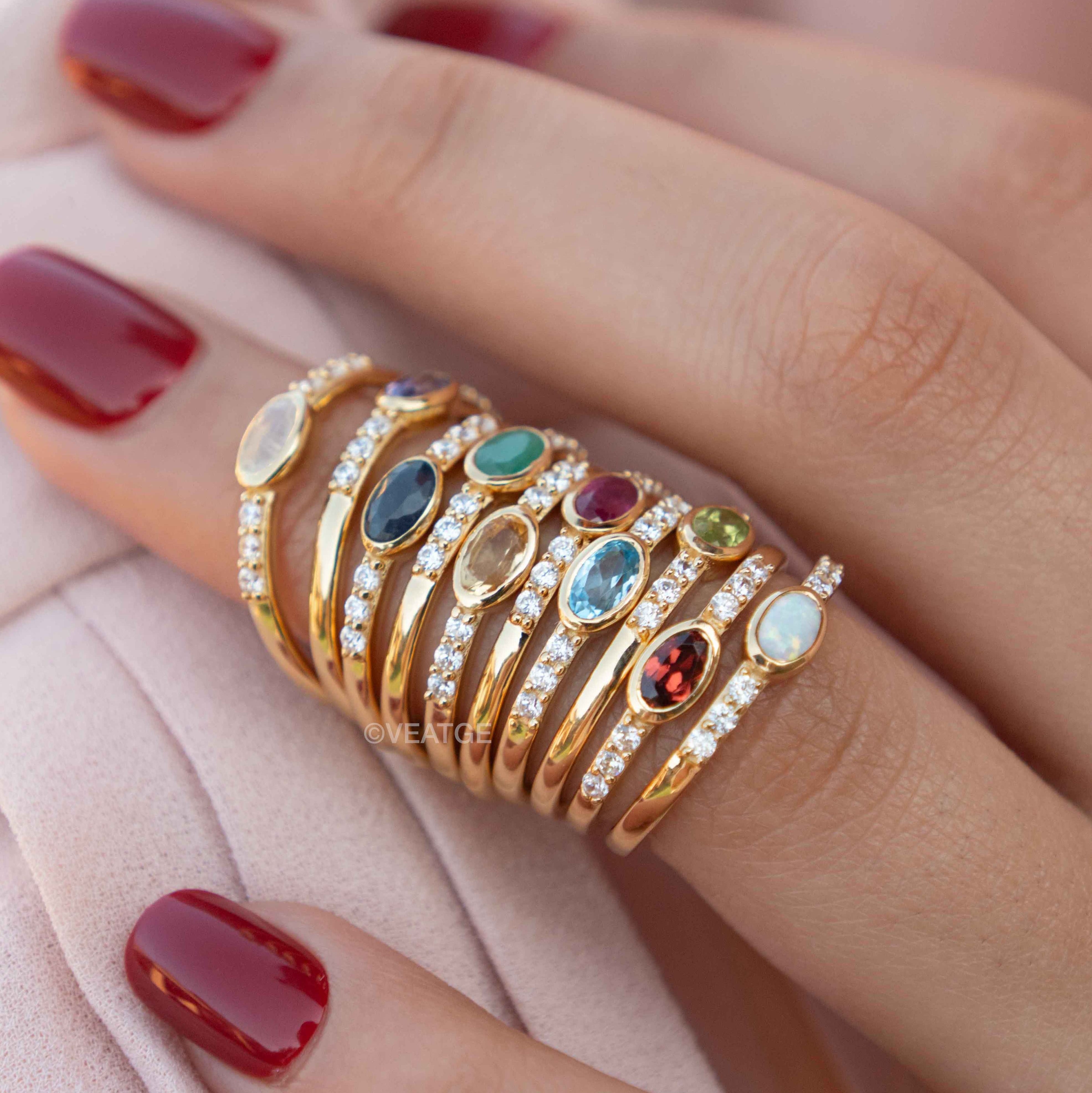 Genuine Birthstone Stacking Bands - Elise by Veatge