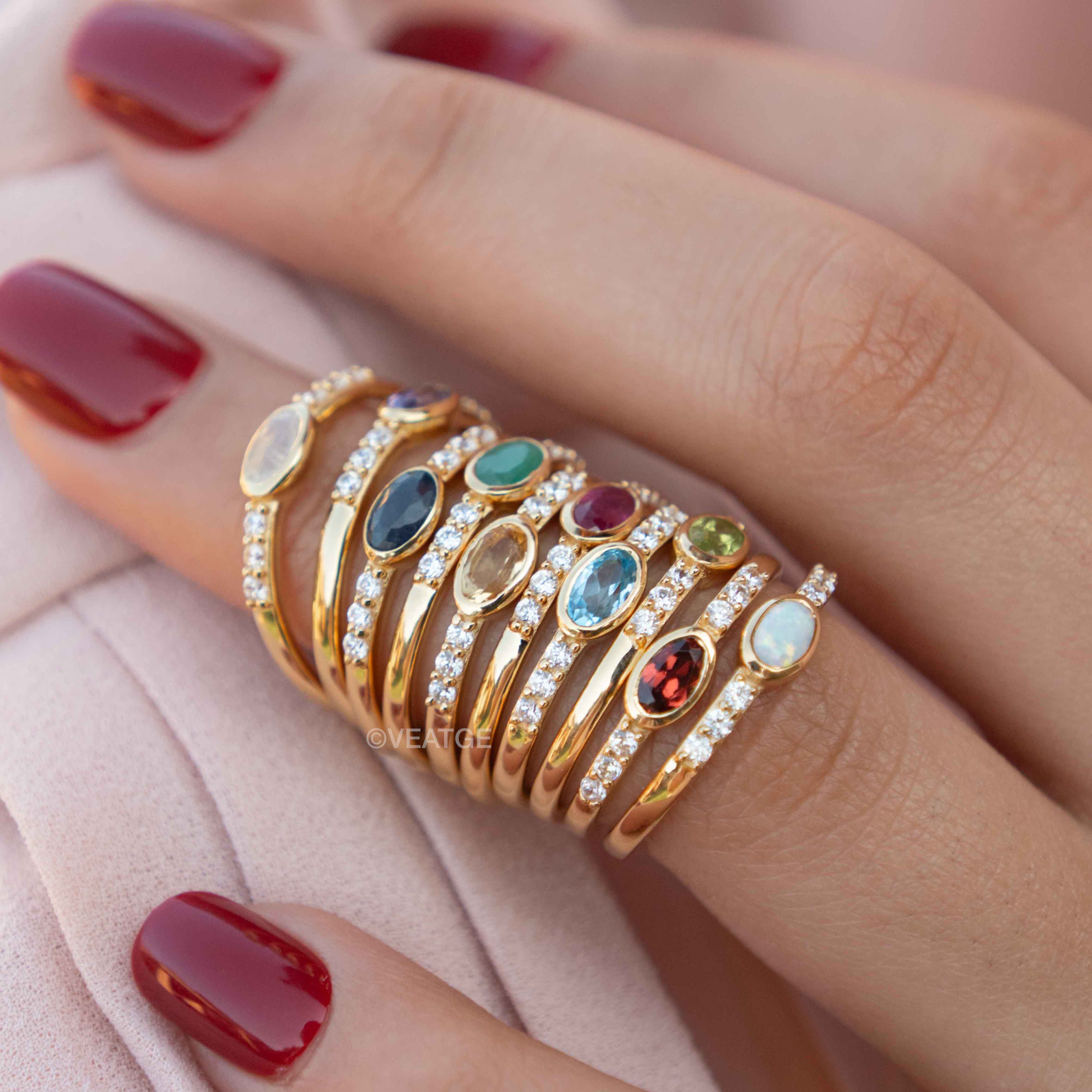 Genuine Birthstone Stacking Band - Elise by Veatge