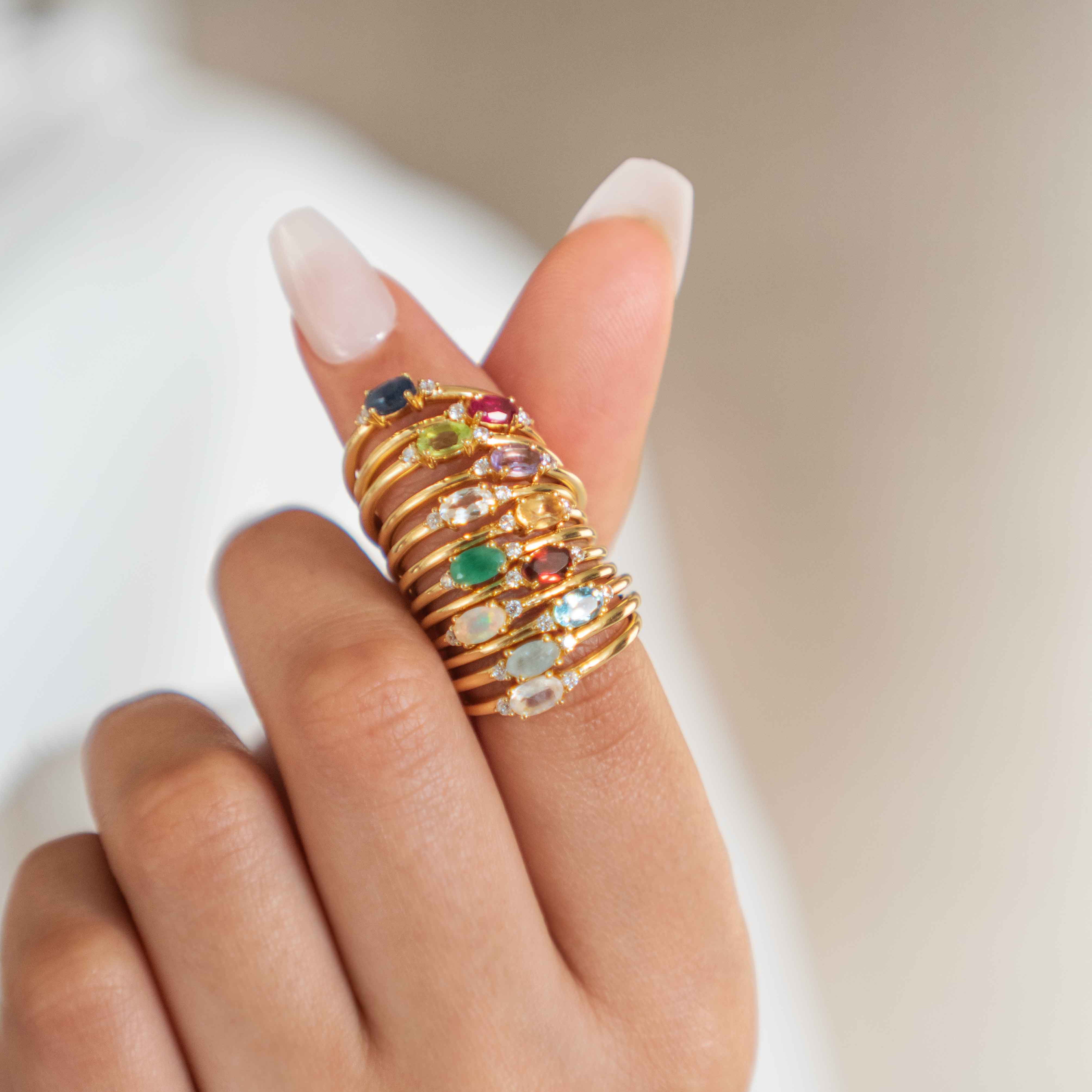 Natural Genuine Gemstone Birthstone Stacking Rings for Women, Best Gifts for Mom, Christmas Gift for Women