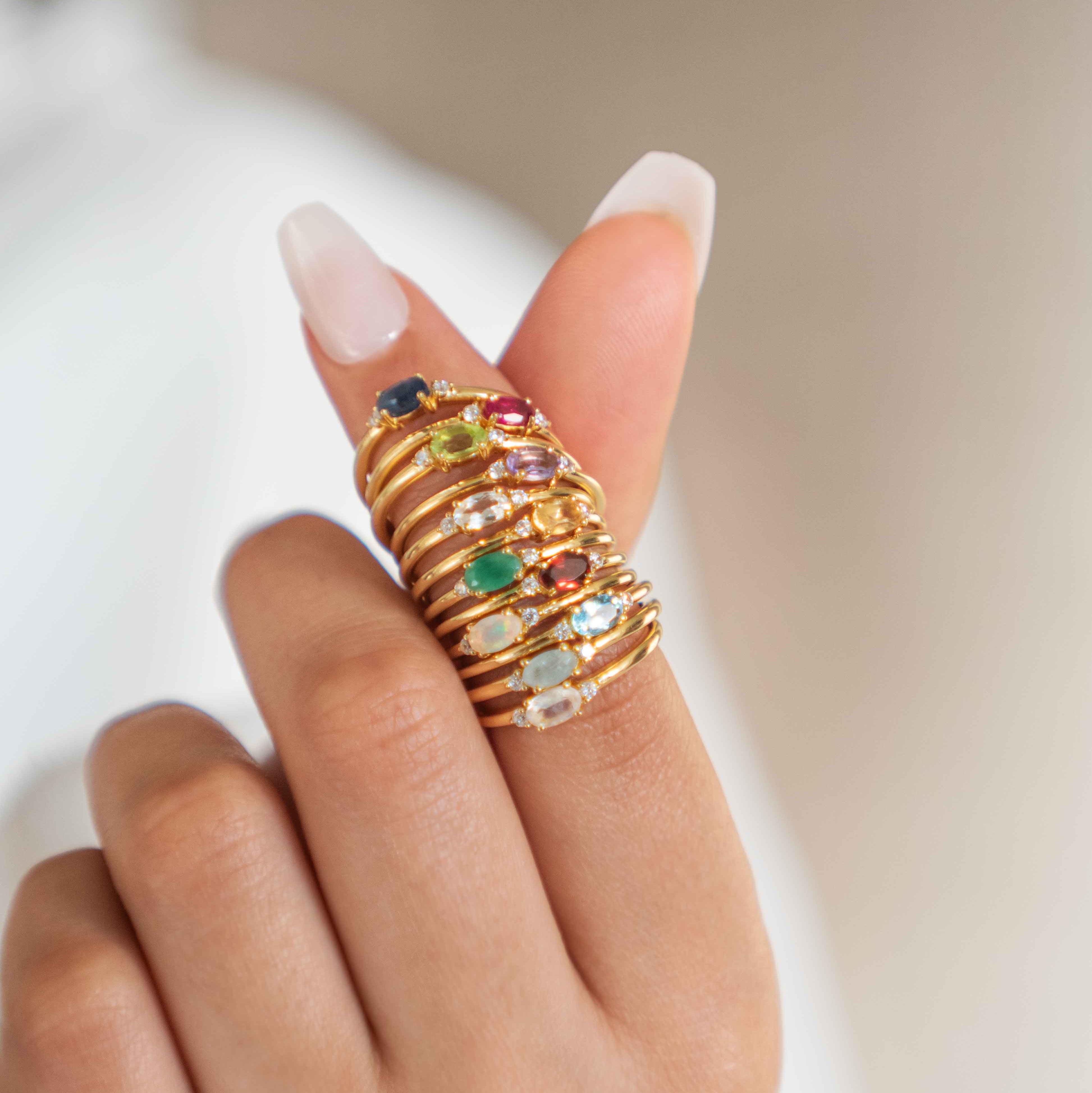 Natural Genuine Gemstone Birthstone Stacking Rings for Women, Best Gifts for Mom, Christmas Gift for Women