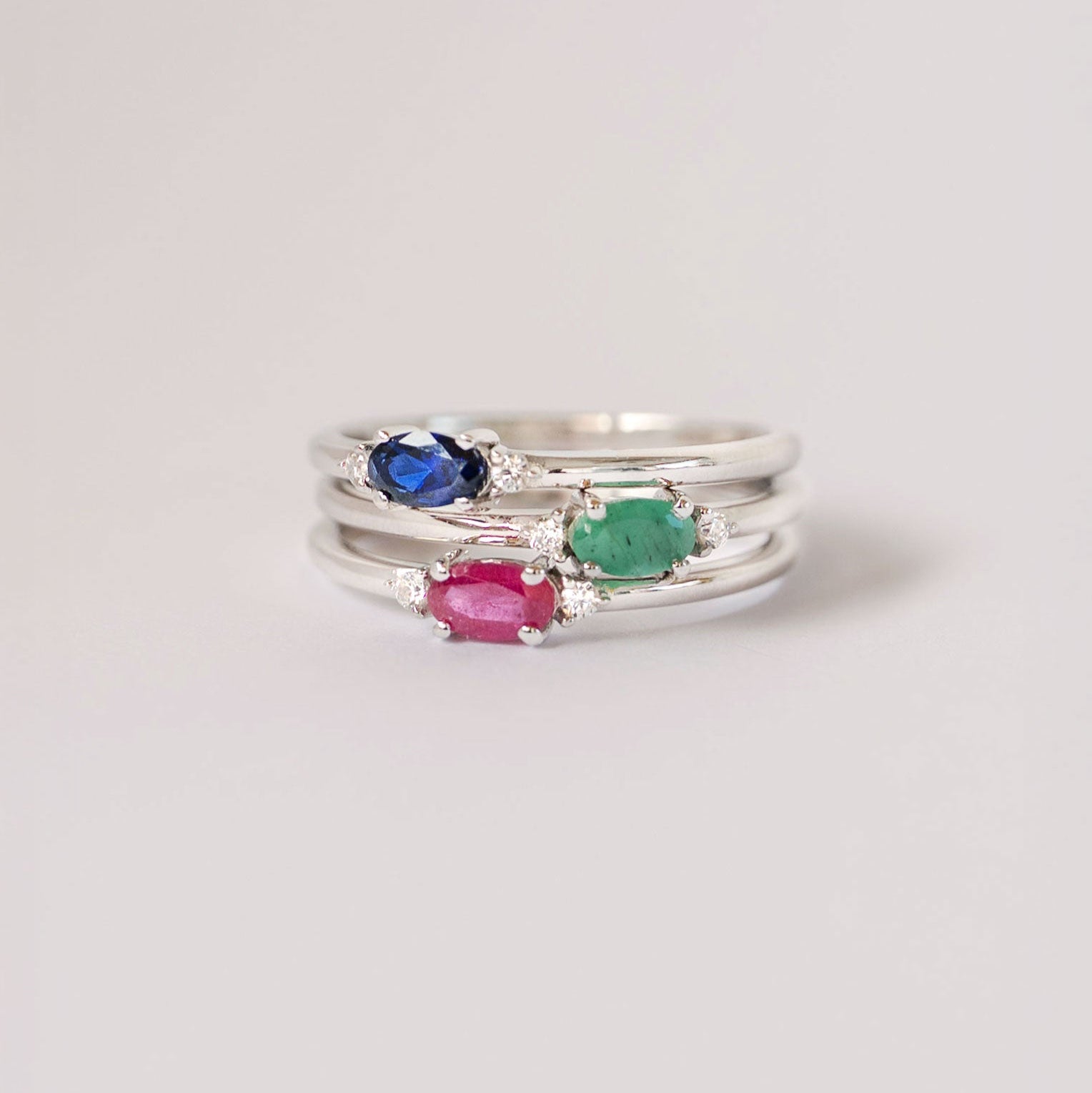 Natural Emerald Ruby Sapphire Dainty Sterling Silver 925 Ring stack, Dainty Ring Birthstone, Genuine Stackable Ring, Stacking Ring Silver, Birthstone Ring stack