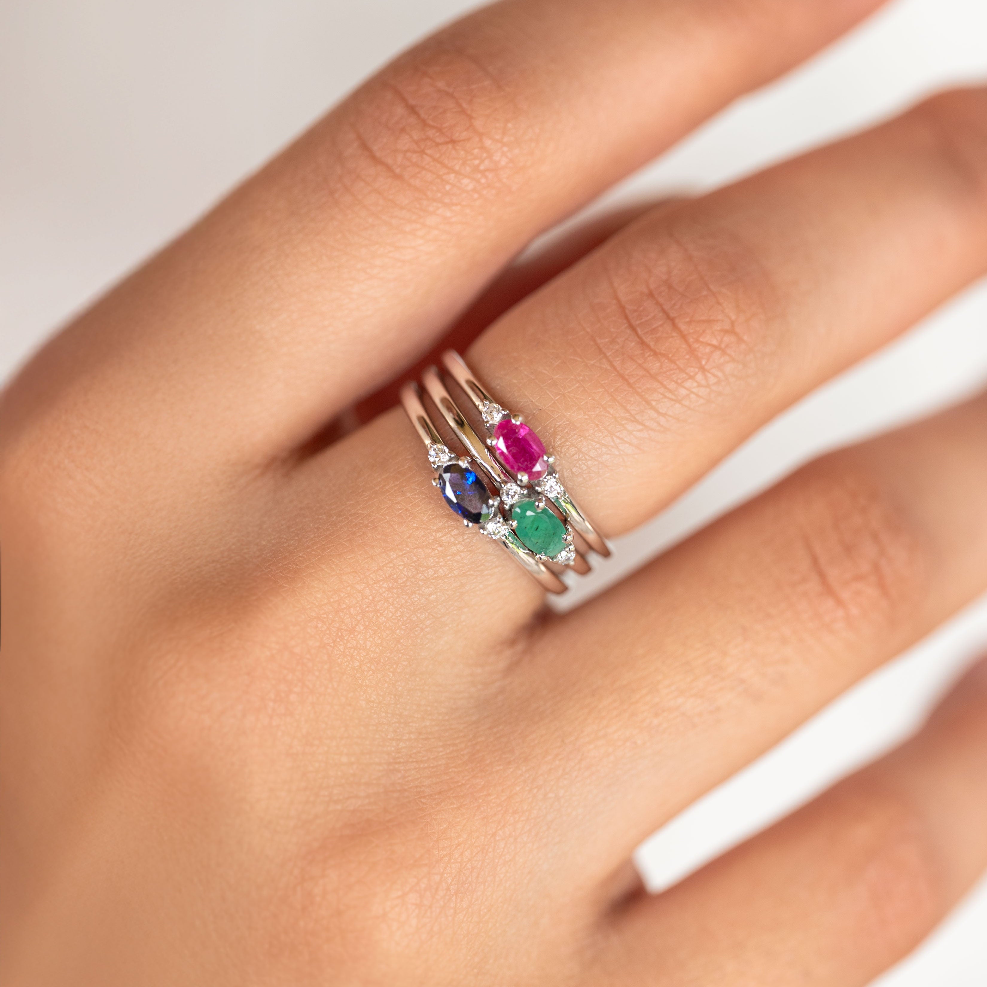 Natural Emerald Ruby Sapphire Dainty Sterling Silver 925 Ring stack, Dainty Ring Birthstone, Genuine Stackable Ring, Stacking Ring Silver, Birthstone Ring stack