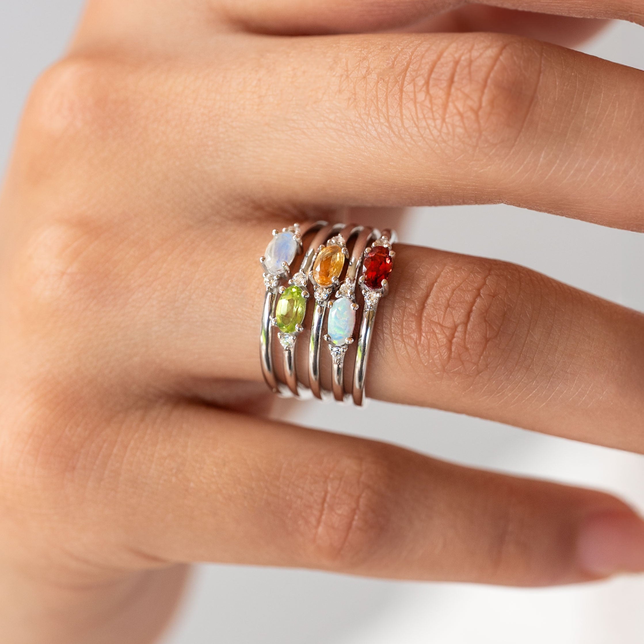 Birthstone Ring Set Natural Gemstones in 14k Gold Vermeil, Dainty Stacking Birthstone Rings, Gifts for Women, Birthday Gift for Mom, Christmas Gifts for Her