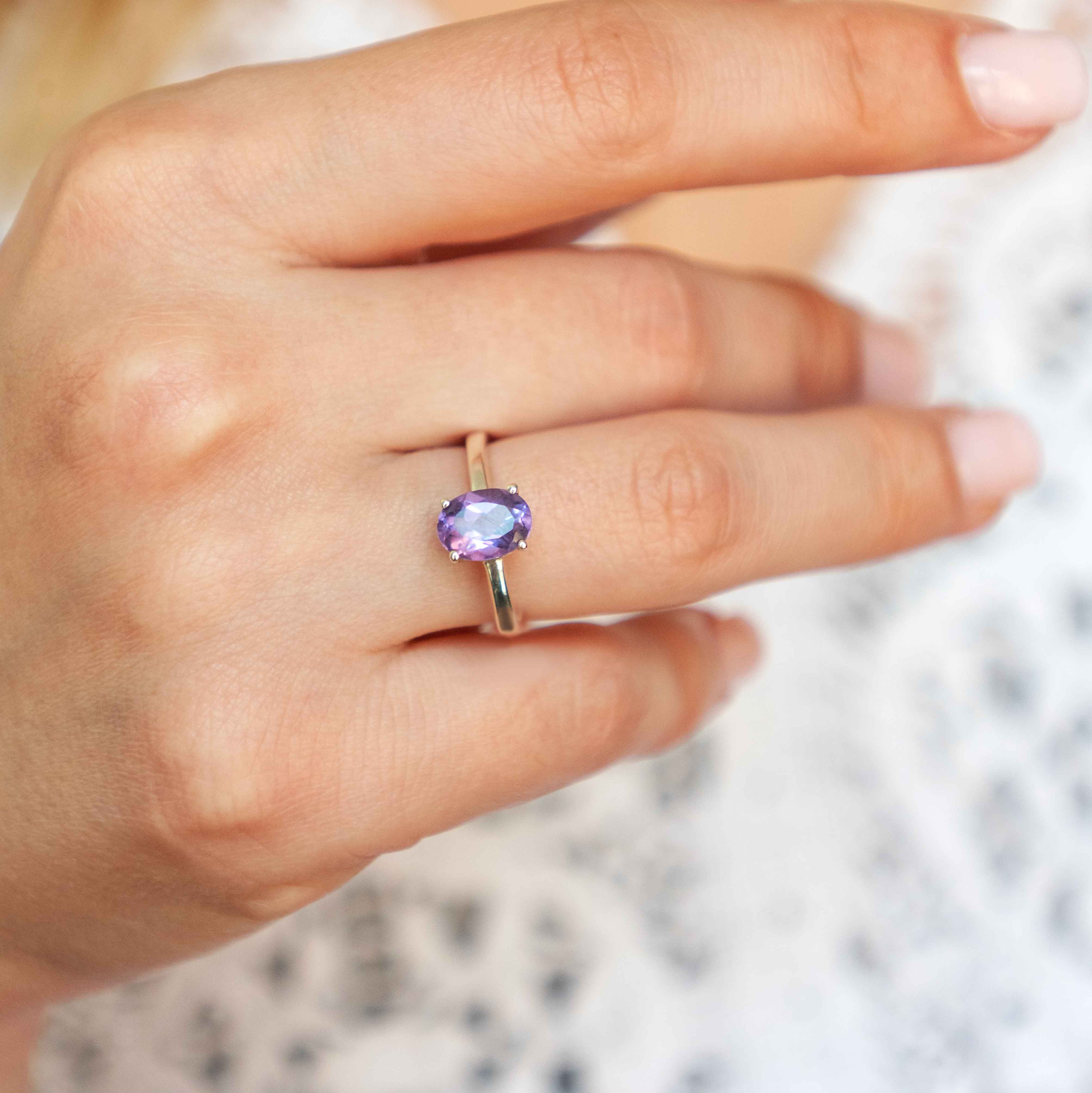 Amethyst Ring i 14k Gold Vermeil Minimalist Engagement Promise Rings