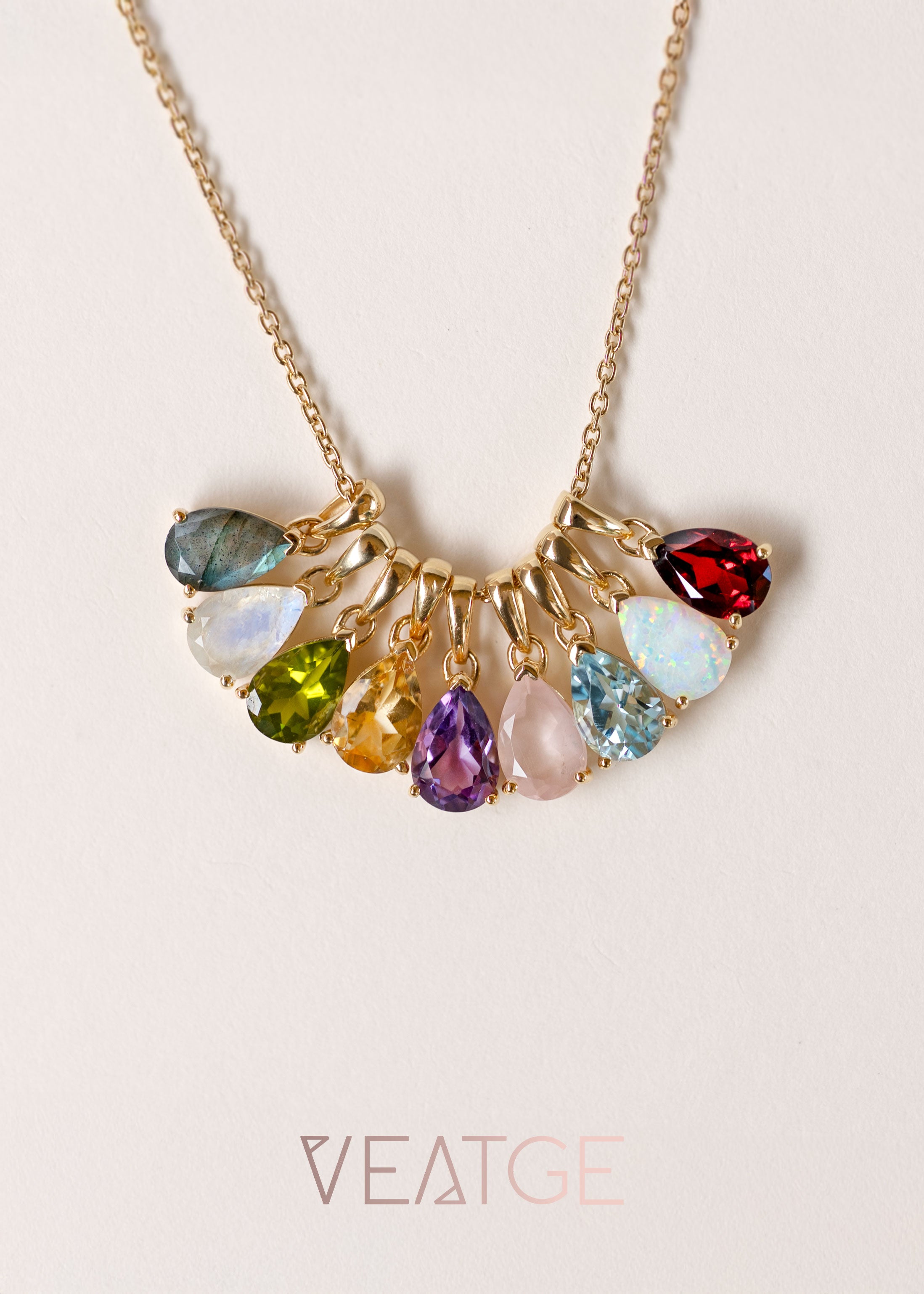 Pear Teardrop Natural Birthstone Necklace in 14k Gold Filled, Birthday Gifts for Girls