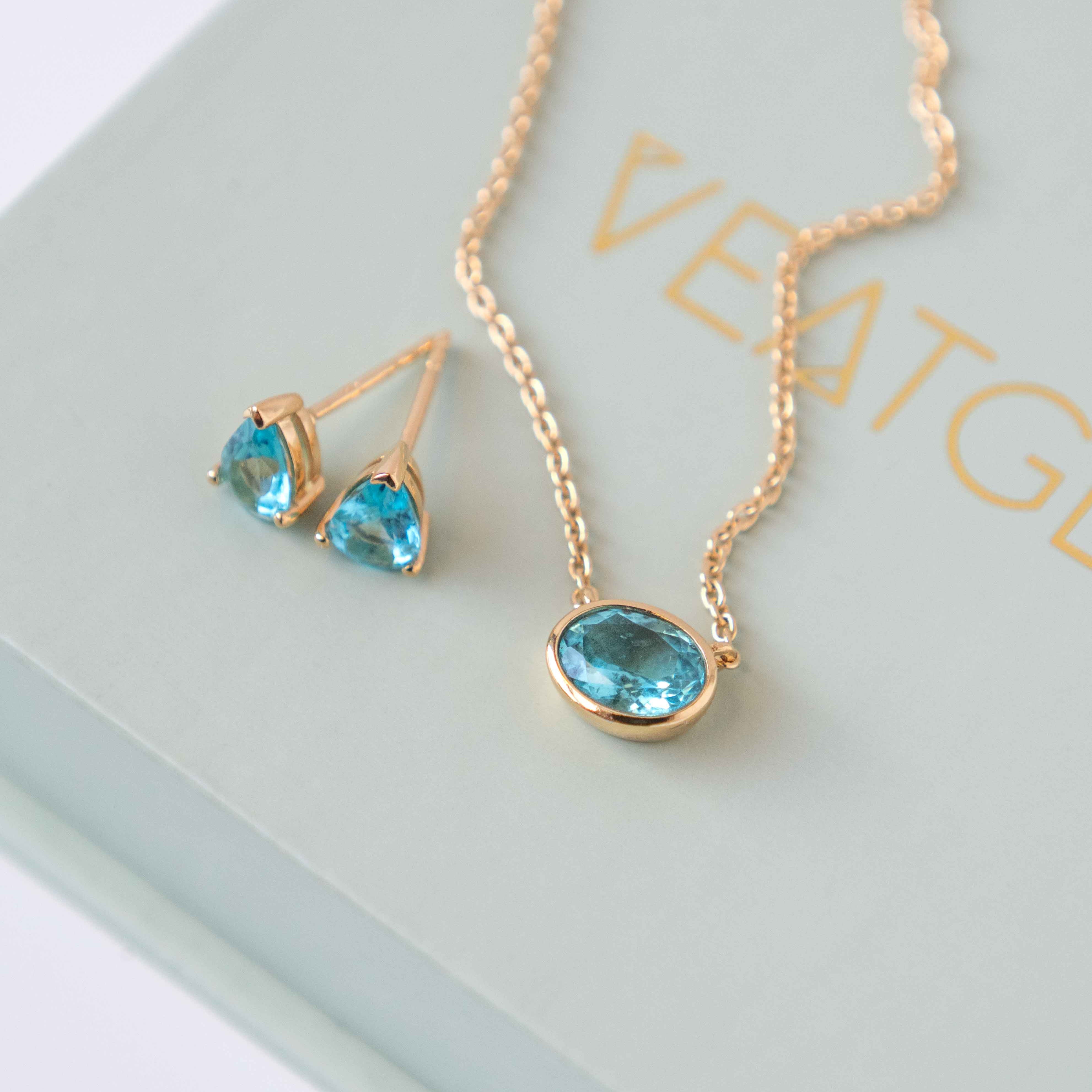 Blue Green Apatite Unique Gemstone Necklace in 14k gold vermeil