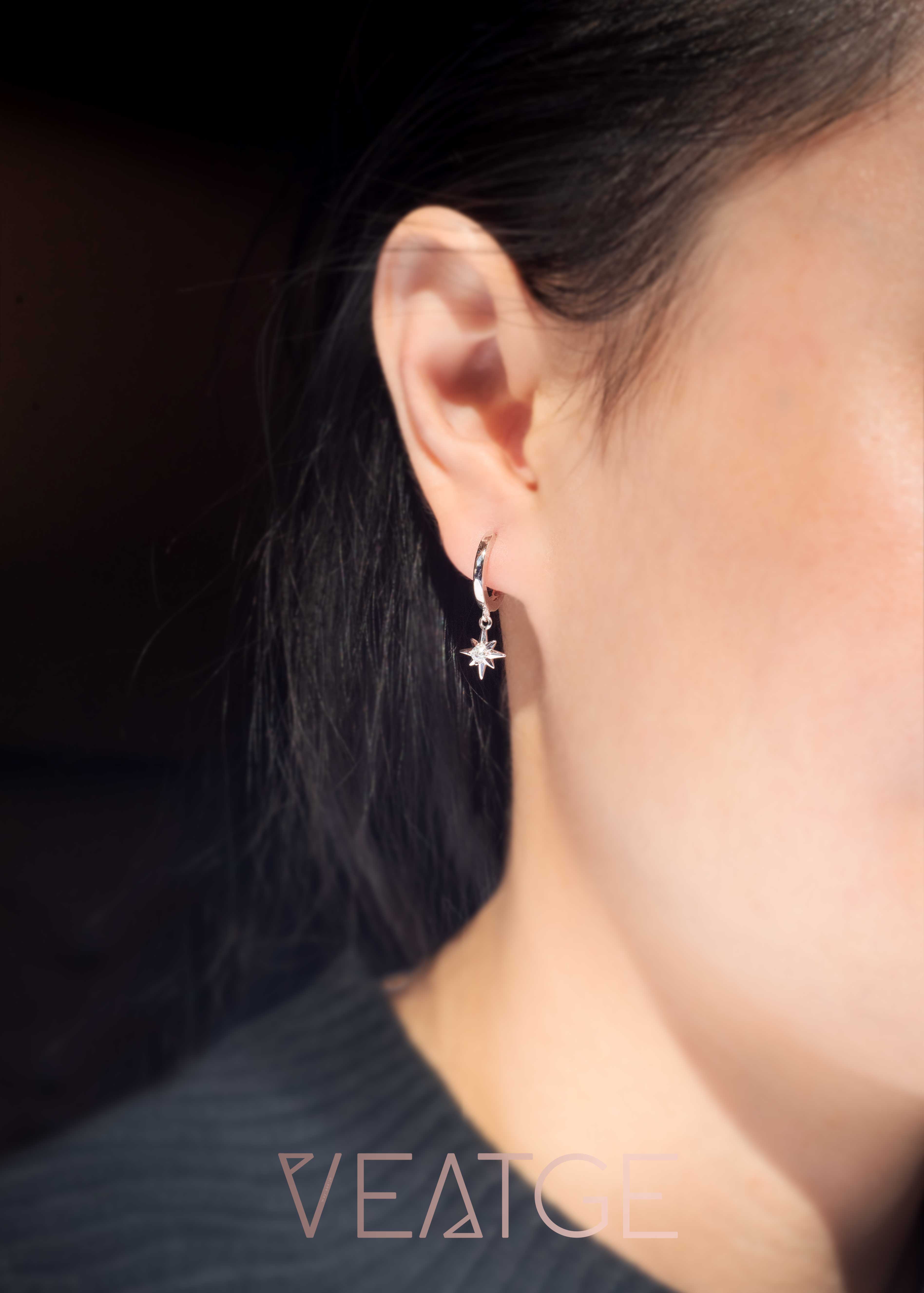 Moissanite Northstar Hoop Earrings in 925 Sterling Silver, Diamond Earrings Dangle Drop, Birthday Graduation Gift for Girls