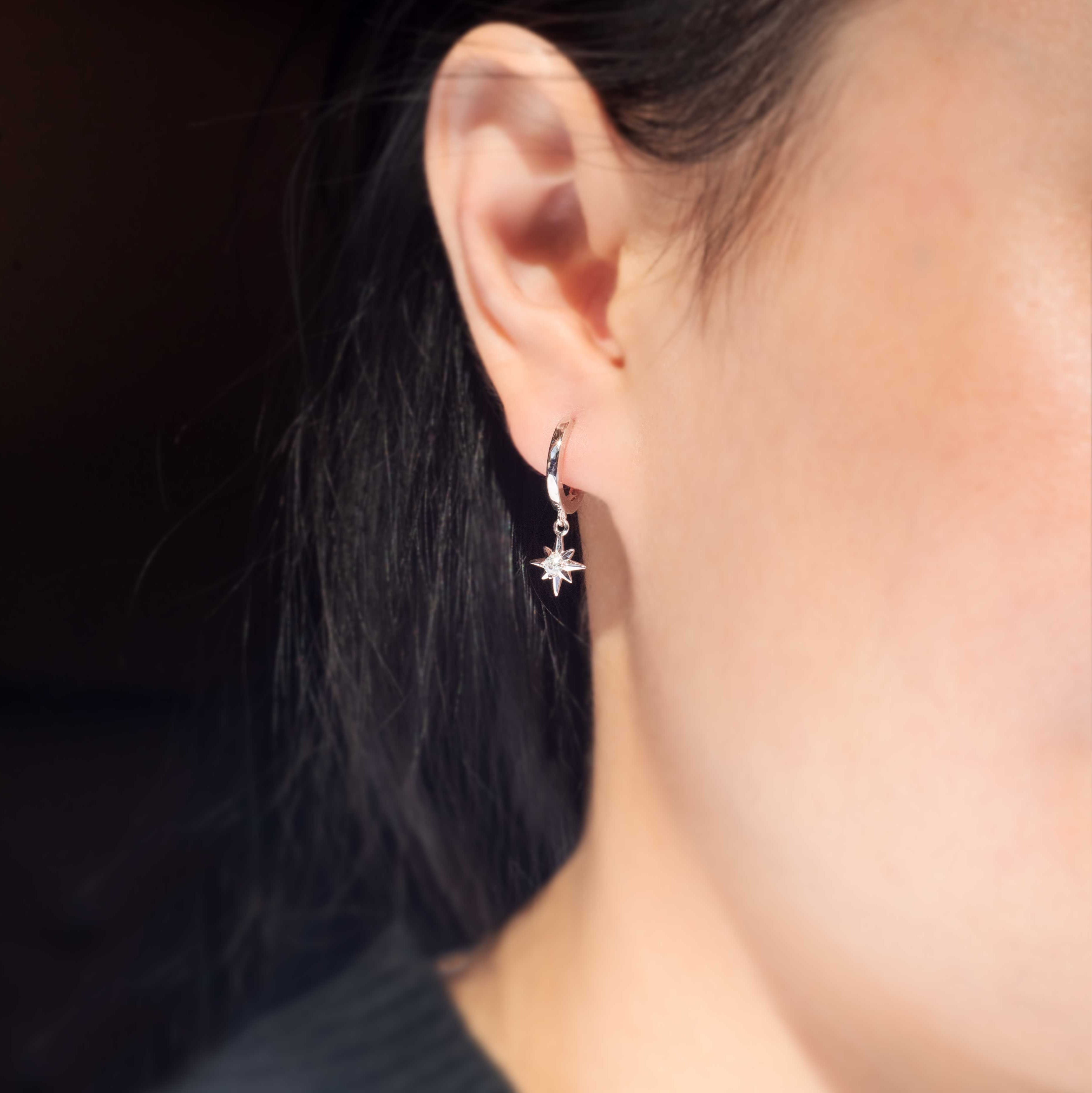 Moissanite Northstar Hoop Earrings in 925 Sterling Silver, Diamond Earrings Dangle Drop, Birthday Graduation Gift for Girls