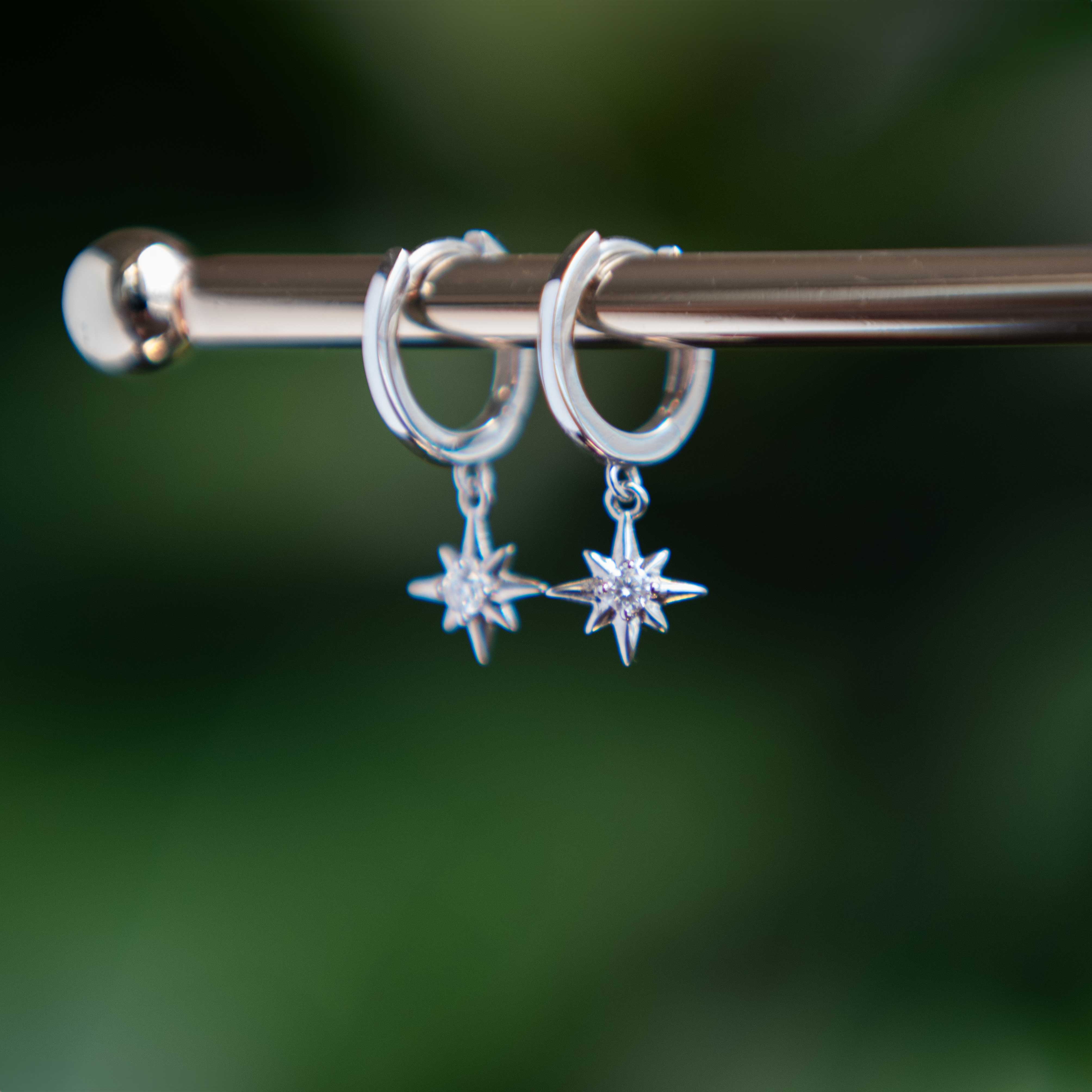 Moissanite Northstar Hoop Earrings in 925 Sterling Silver, Diamond Earrings Dangle Drop, Birthday Graduation Gift for Girls