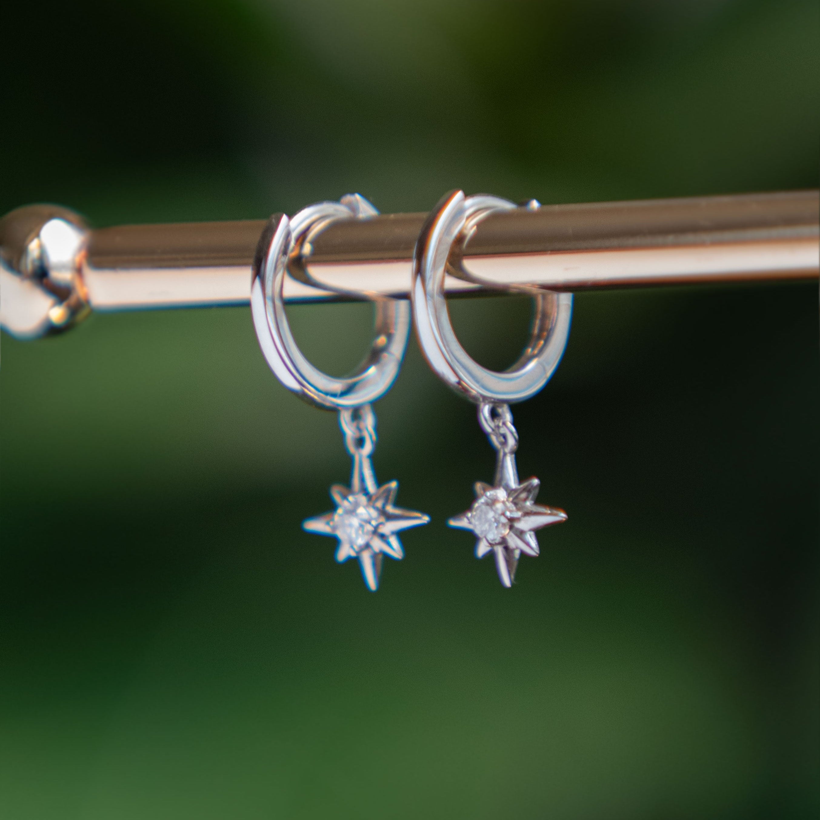 Moissanite Northstar Hoop Earrings in 925 Sterling Silver, Diamond Earrings Dangle Drop, Birthday Graduation Gift for Girls