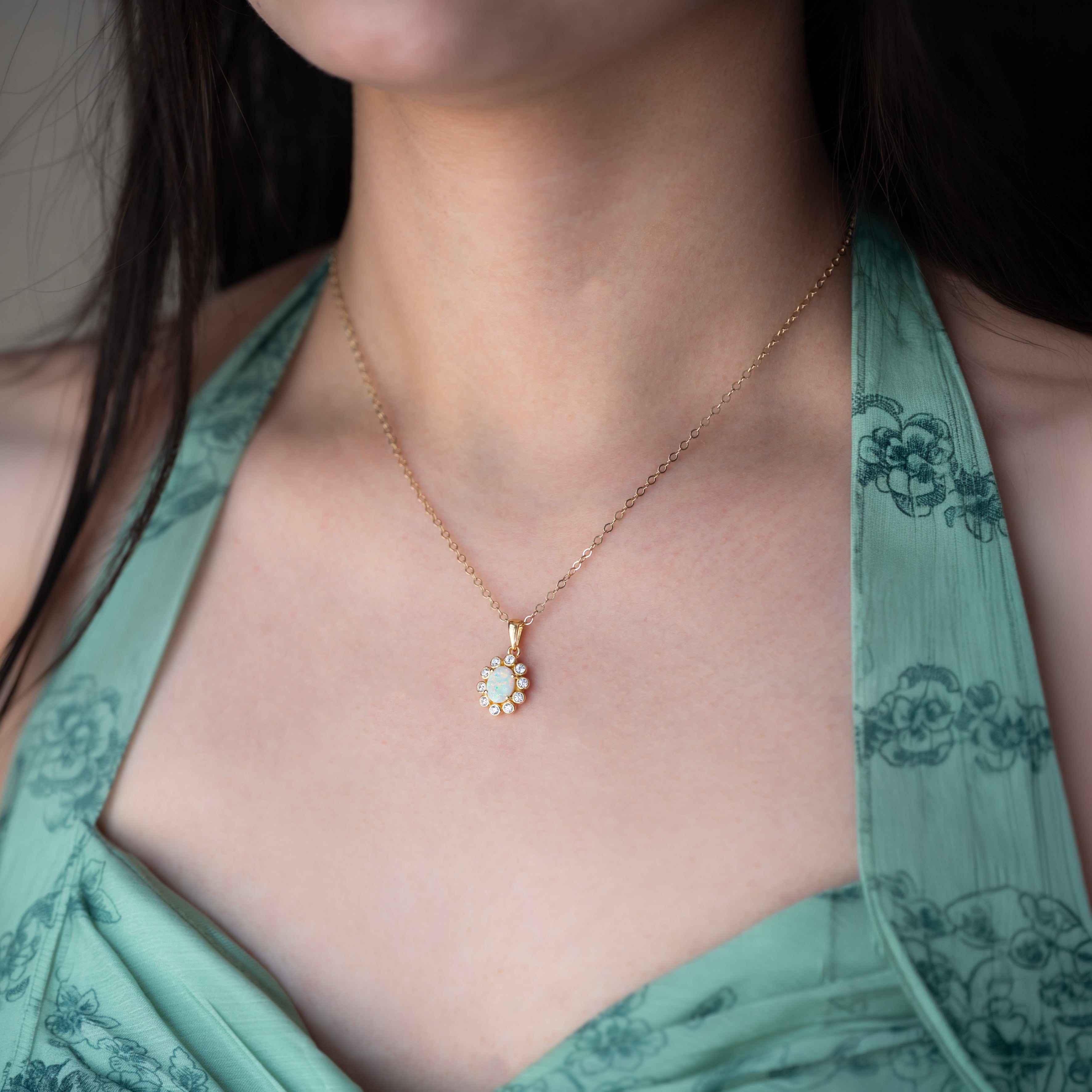 Opal necklace flower design, anniversary gift for wife, mothers day gift for mom