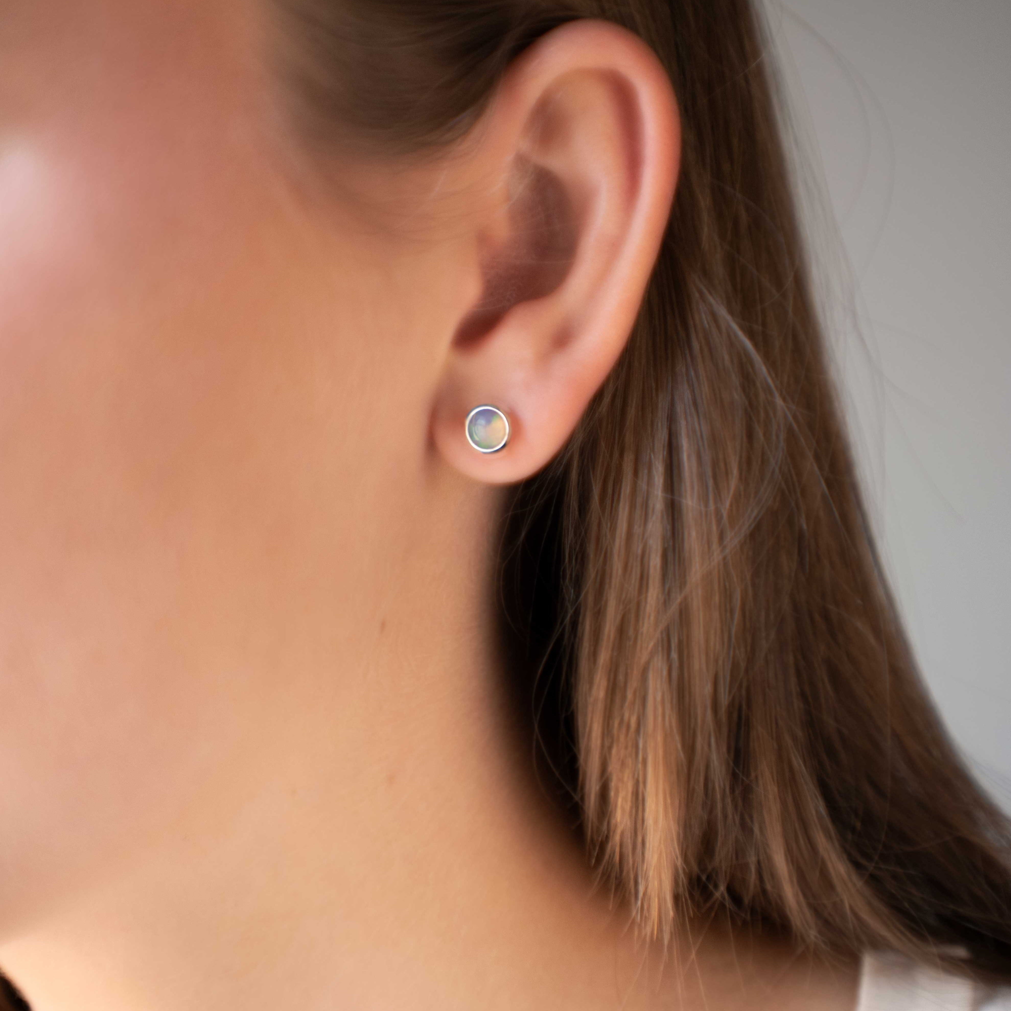 Genuine Real Opal Studs in Sterling Silver 925 October Birthstone Birthday Gifts for Women